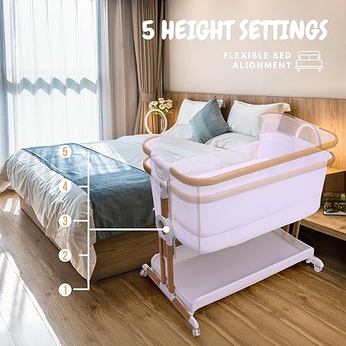Miniatura 6 de Moisés para bebé 2 en 1 con ruedas, malla transpirable con colchón, opción de inclinación, 5 alturas ajustables para recién nacidos a bebés de 6