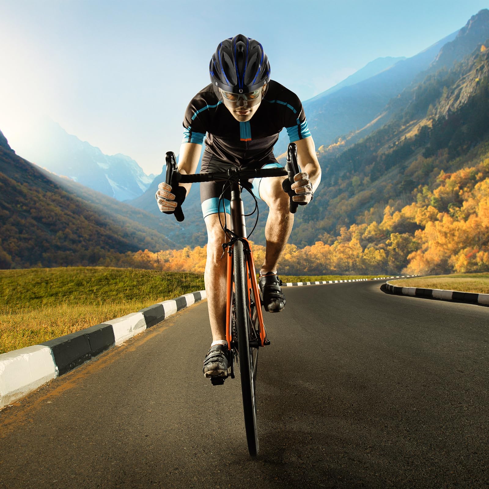 Favoto Kask rowerowy męski ze światłem – damski kask rowerowy, lekki, oddychający, z okularami, tylne światło, wyjmowana wyściółka wewnętrzna, technologia EPS In-Mould, regulowany