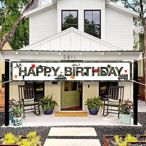 Miniatura 7 de Cartel grande de camuflaje de feliz cumpleaños, letrero de camuflaje para cumpleaños, suministros de fiesta de cumpleaños del ejército, decoración