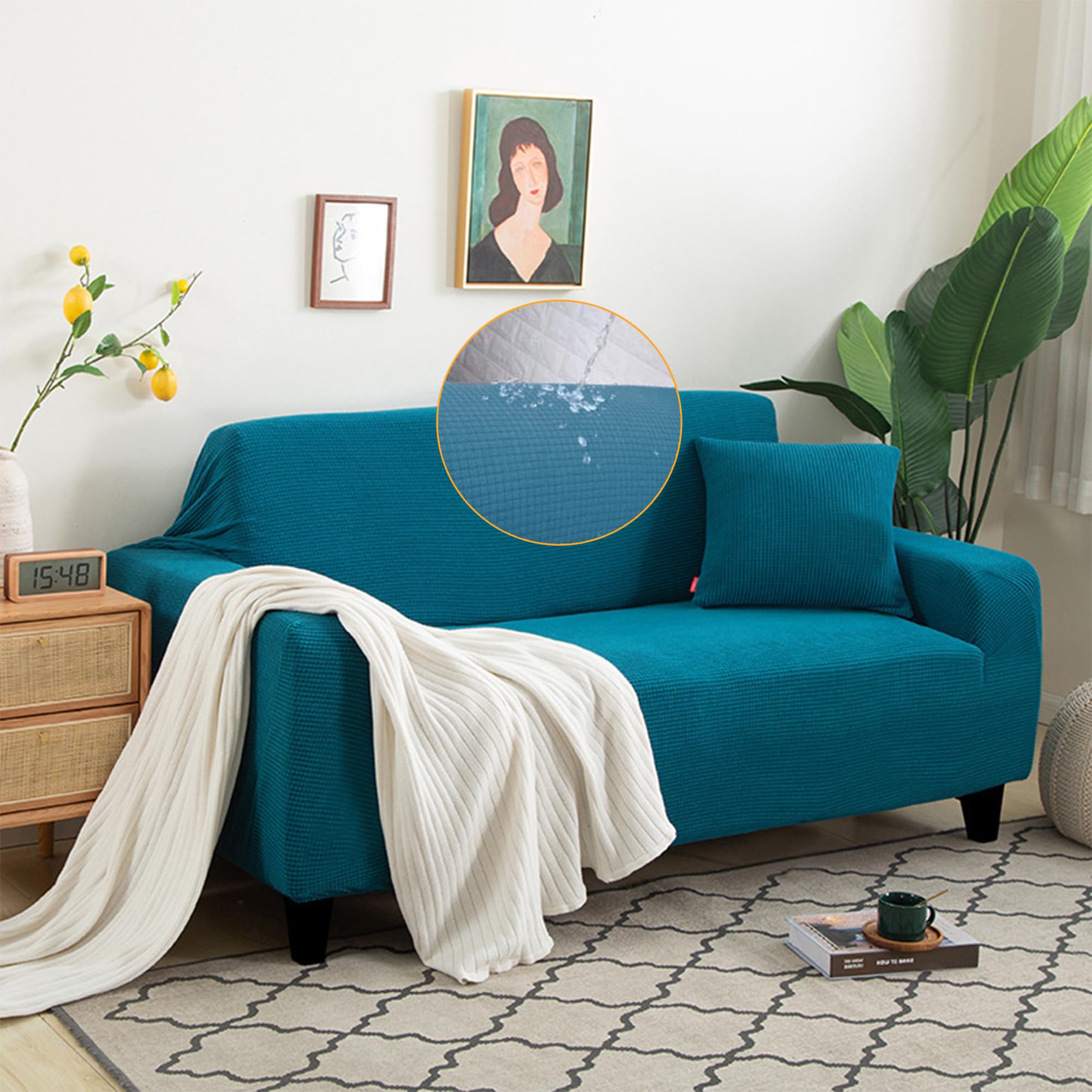Set di 2 coprisedili impermeabili di alta qualità, in tessuto elastico elasticizzato, cinghie regolabili, lavabili, universali, per divani a 4 posti, protezione per divano ispessita, colore blu.