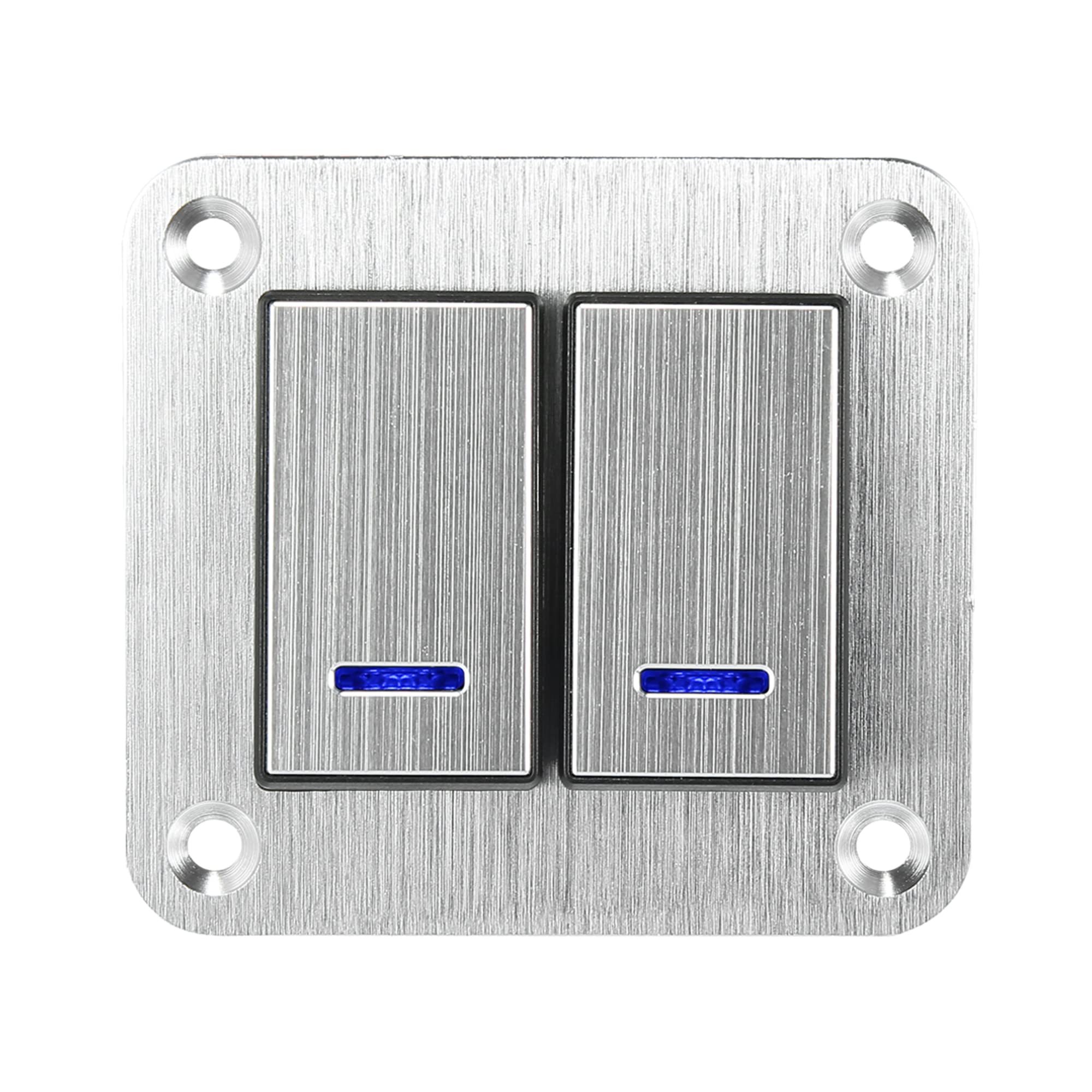 X AUTOHAUX Silver Tone 2 Gang Rocker Switch Panel 3 Pin DC 12V 24V Blue LED