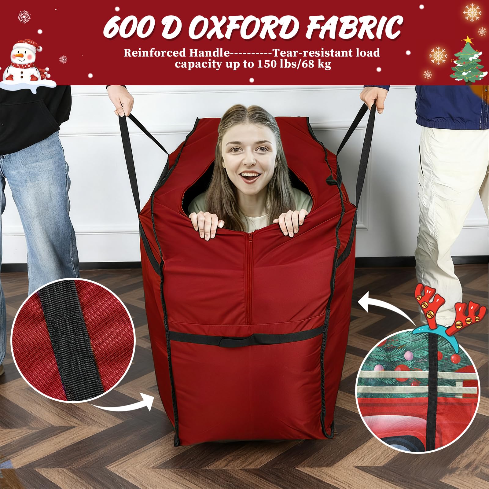 SHareconn Sacca per Albero di Natale, Borsa Oxford 600D Grande, Resistente e Impermeabile con Manici Rinforzati, Adatta per Alberi di Natale Artificiali Fino a 220 cm e Palline di Natale, Rosso