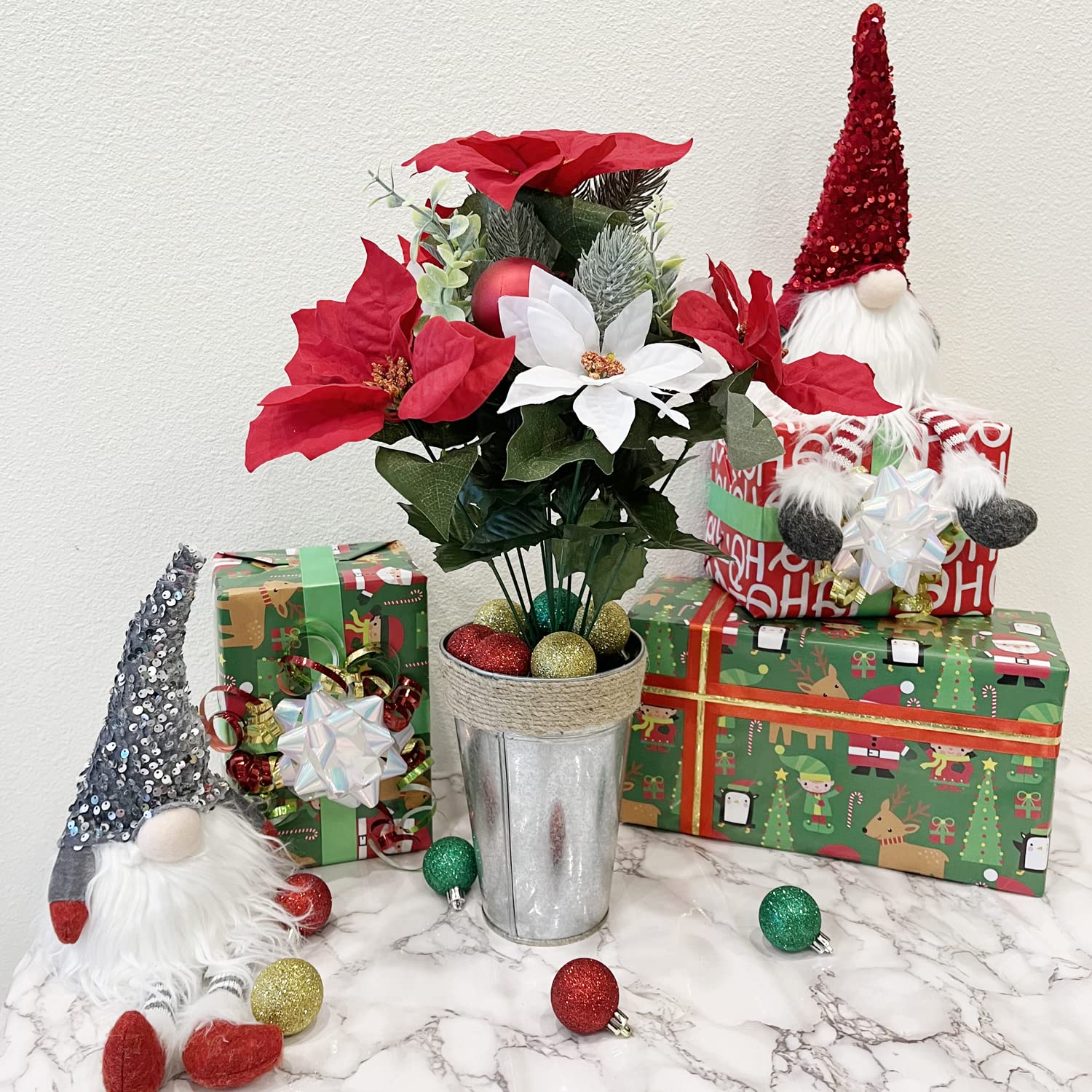 Admiré par la Nature Gpb781-rd/CM 12 tiges Simili en Velours Poinsettia de Noël Bush