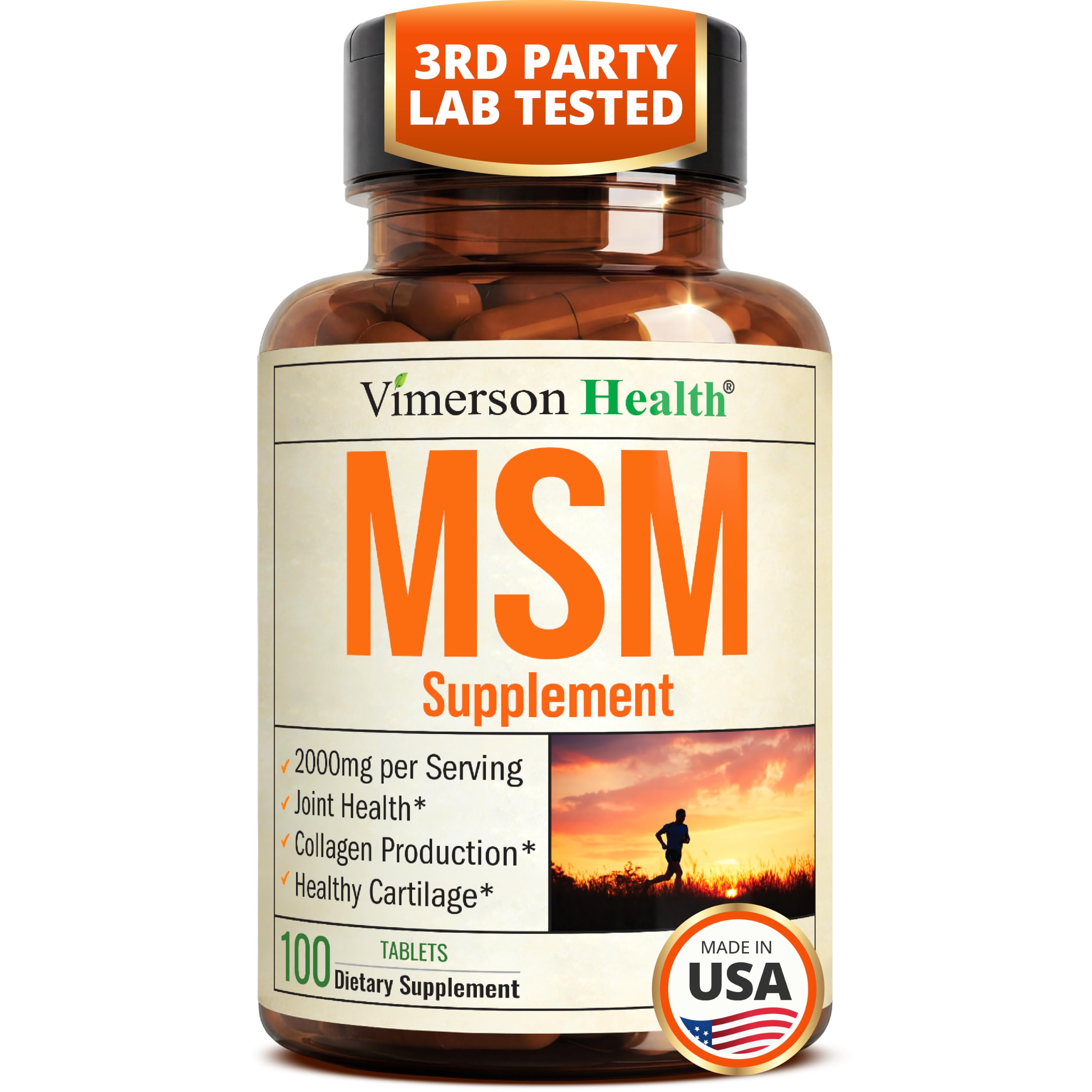 2000mg MSM Supplement for Cartilage & Joint Support - No Talc - 100 Tablets