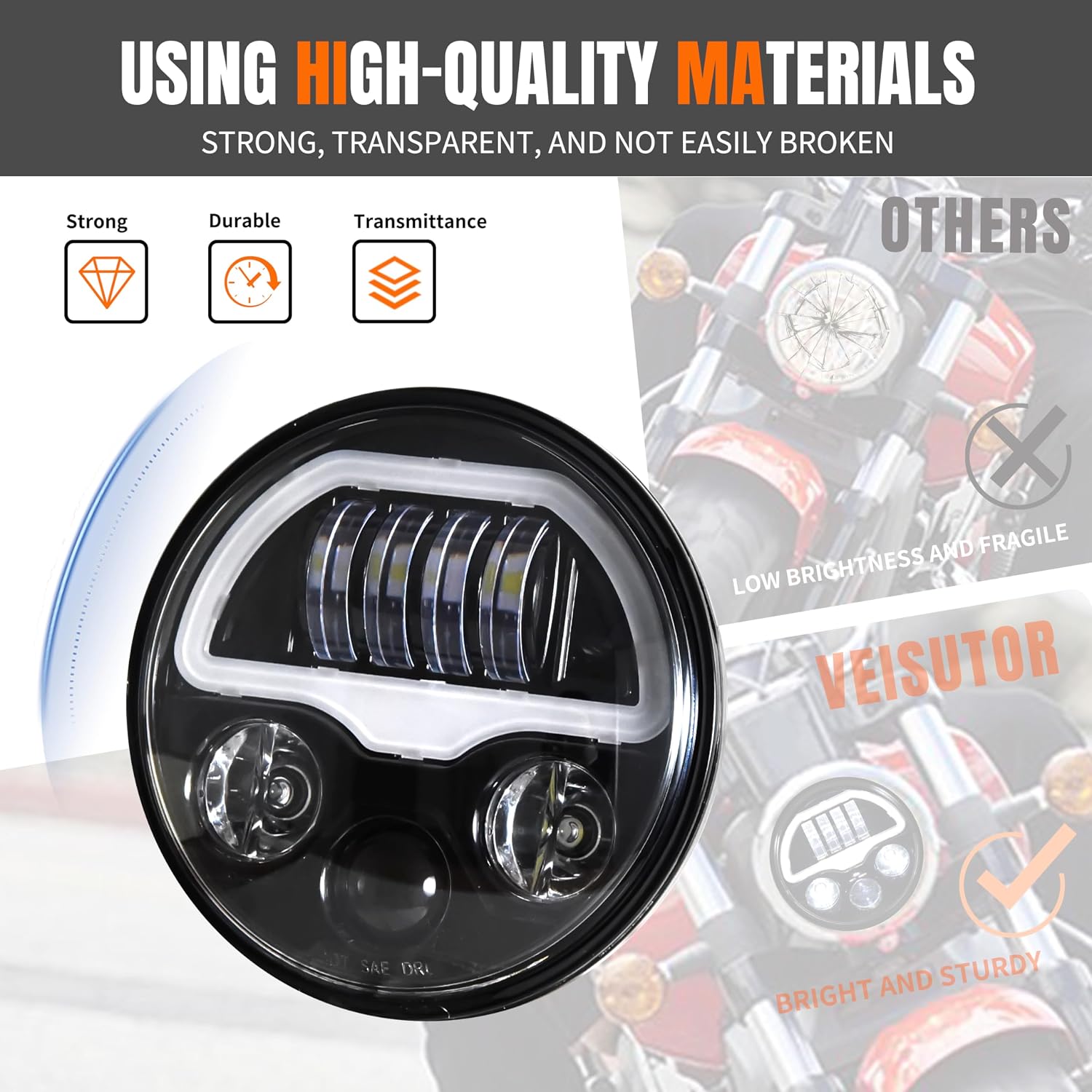LED Headlight for Polaris Indian Motorcycle, LED Headlamp with DRL High Low Beam for Scout, Scout Bobber, Scout Rogue, Scout Sixty Models and More 2015-2024 (Replace#2882517)