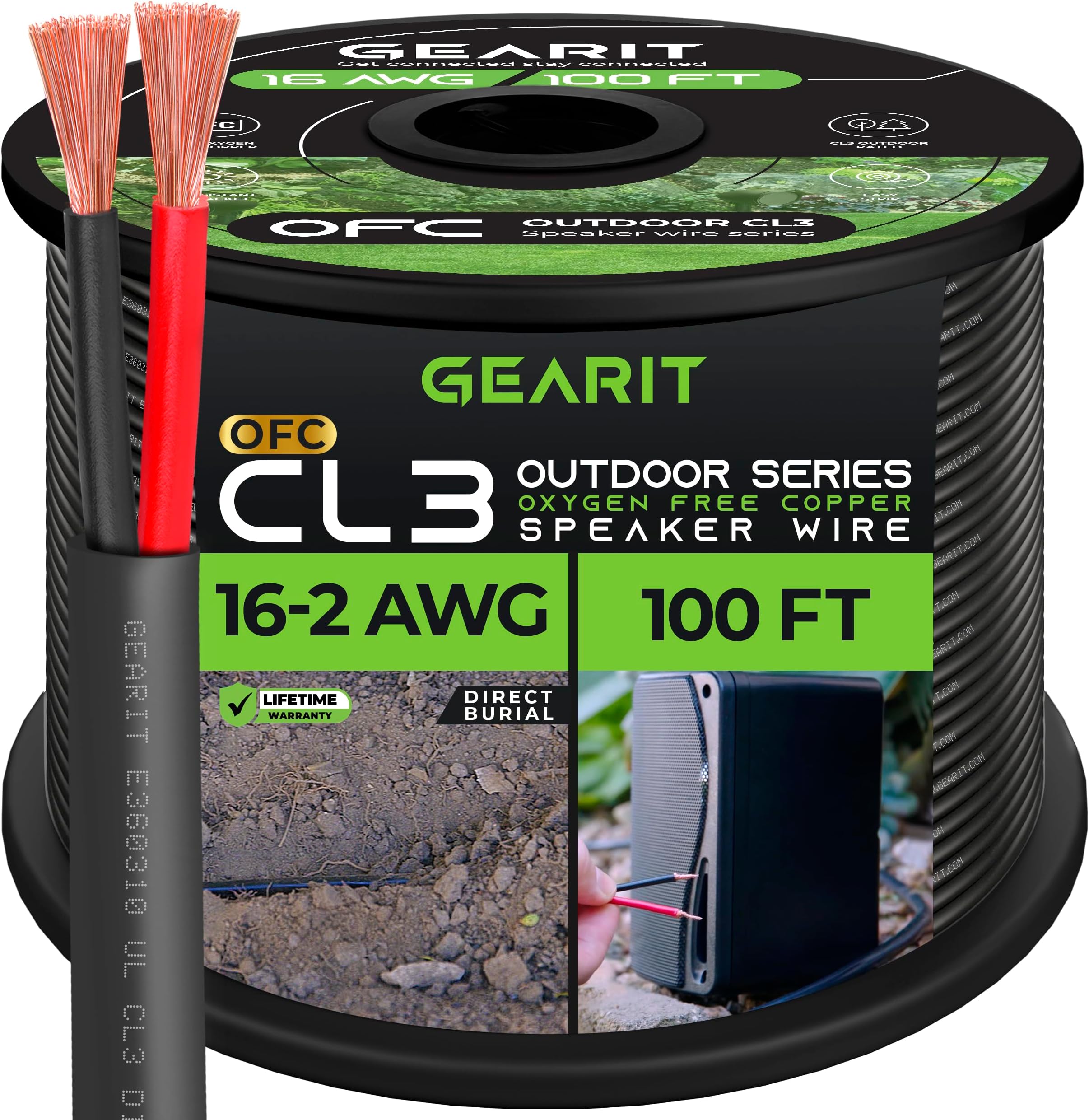 GearIT 100ft 14 AWG CL3 Speaker Wire & 12 Banana Plug OFC