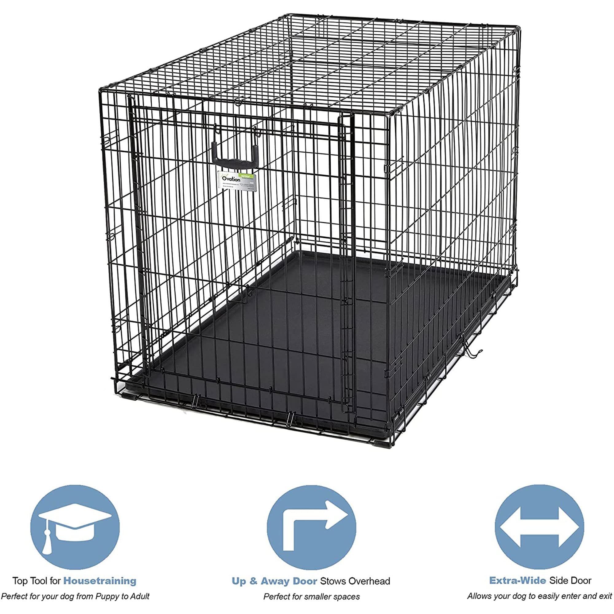 MidWest Homes for Pets Large Ovation Single Door Folding Dog Crate, 42-Inches, Space-Saving Patented Up & Away Door, Leak-Proof Pan, Divider Panel, Black