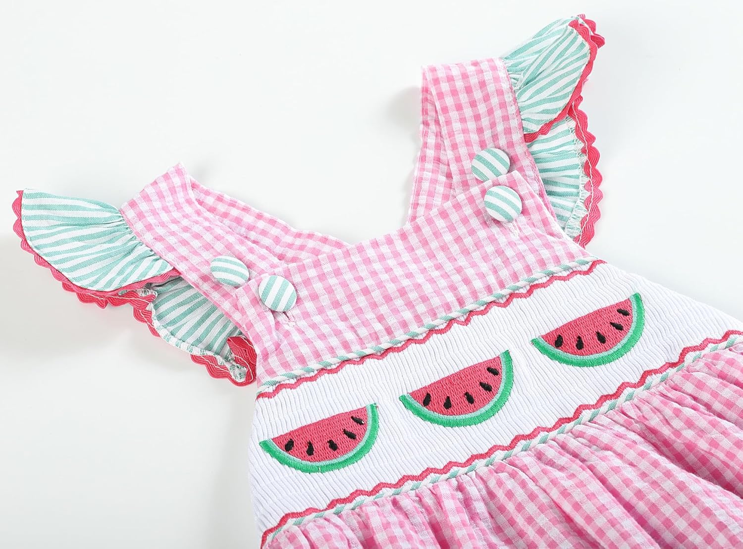 Lil cactus Baby Girls Ruffle Romper Cotton Smocked Boutique Outfit Toddler Summer Bubble Romper with Snaps Bows and Lace