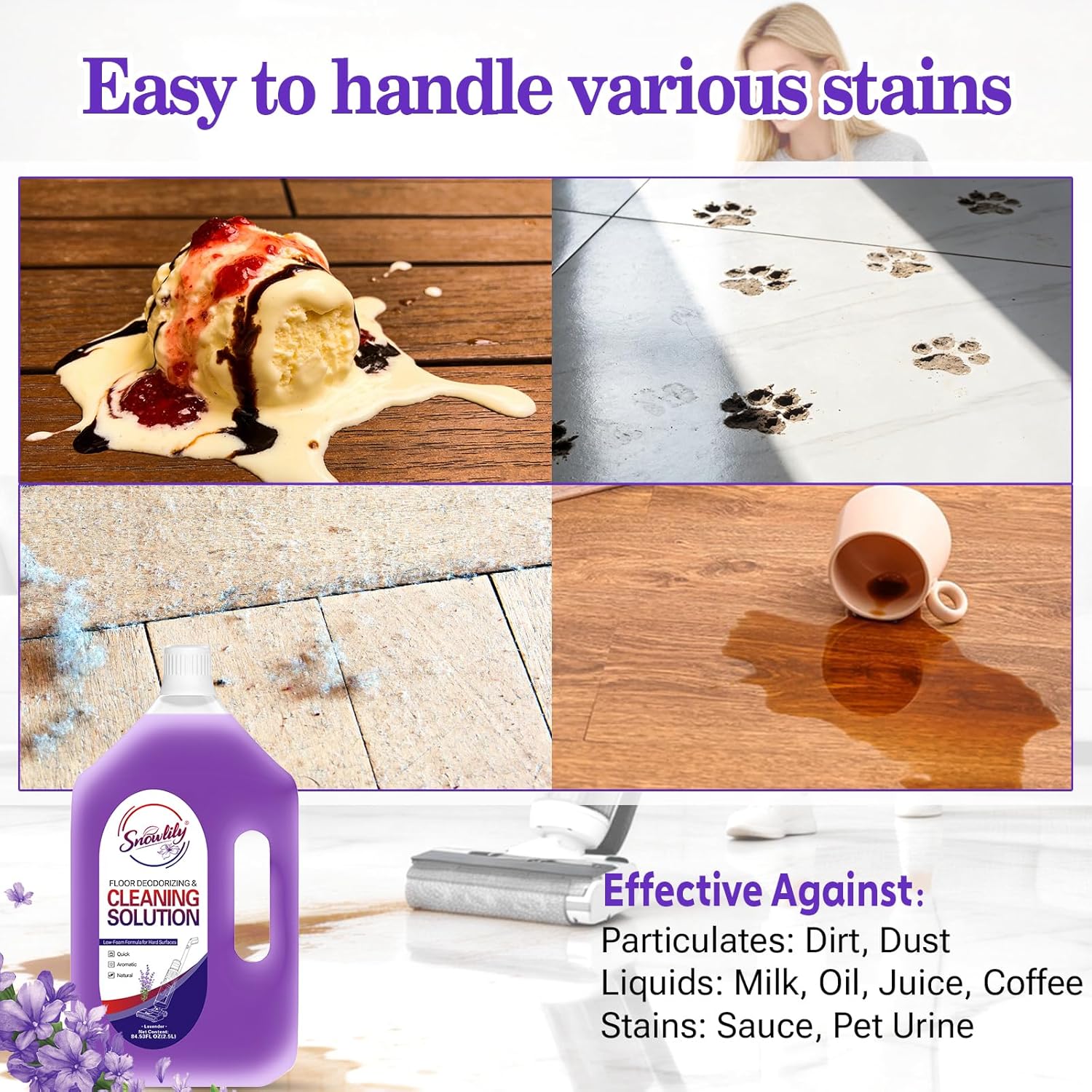 84.53 FL OZ/ 2.5 L Lavender Scent Floor Cleaning Solution Compatible with Tineco，No Residue & Long-lasting Fragrance, Floor Cleaner Refill for All Robot Vacuums & Cordless Floor Washers/Mop Vacuums