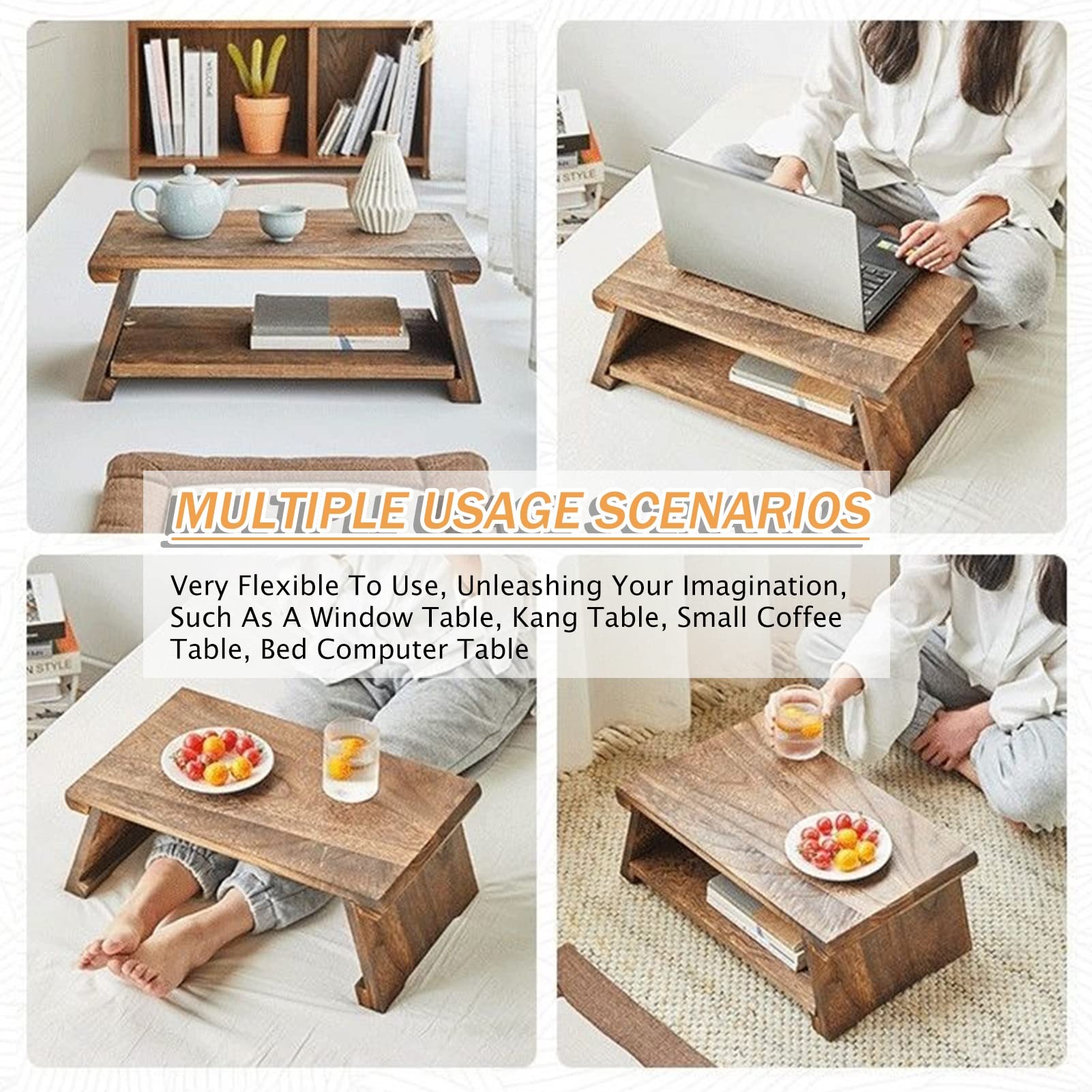 Mesa plegable de tatami, mesa de café japonesa, mini mesas, fácil de almacenar, para sala de té, al aire libre, balcón, sala de estar (tamaño : 60 x 30 x 20 cm)