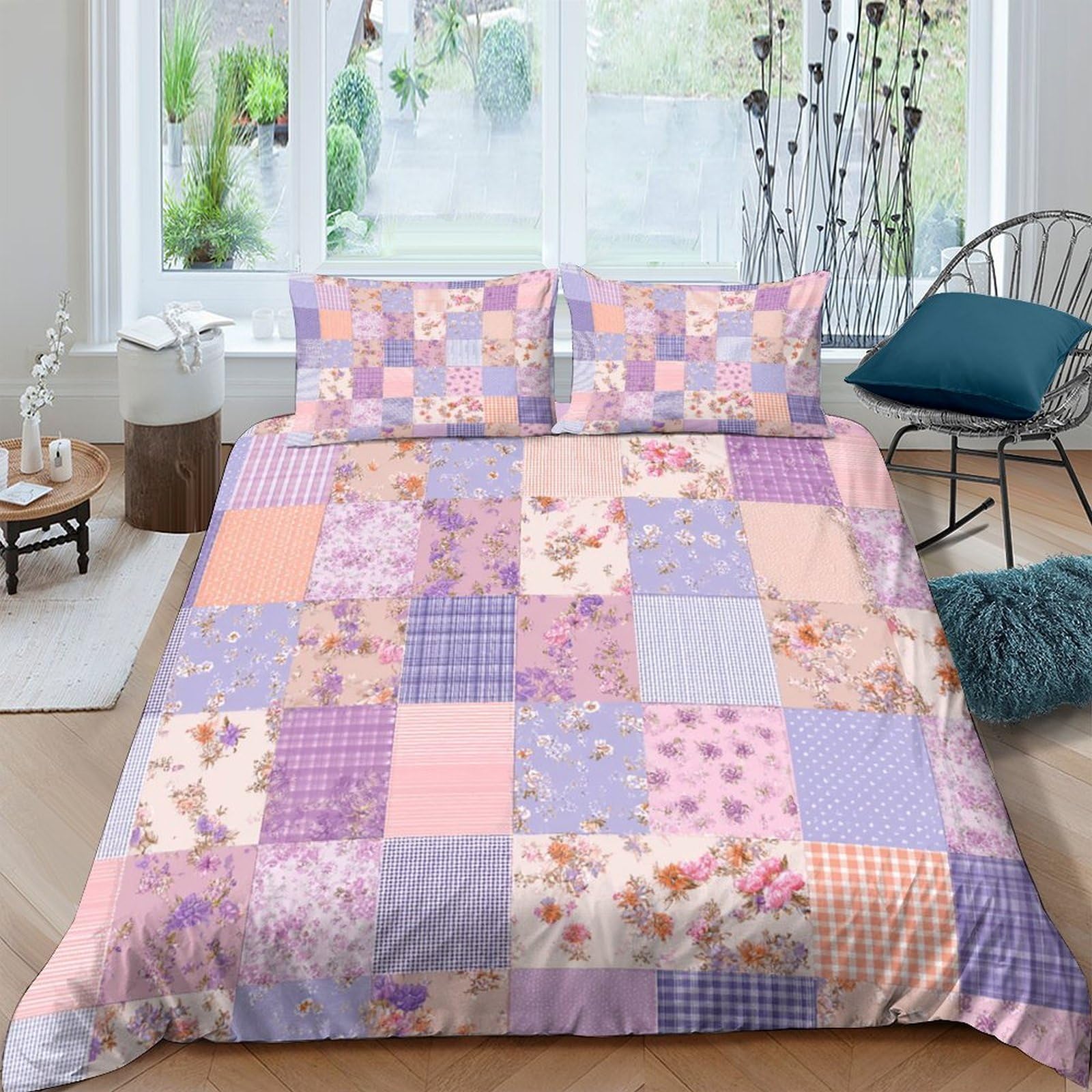 Ctjqhvkz Style-9 3D Printed Pastel Patchwork Fitted Sheet Microfiber Soft Floral Plaid Bed Cover For Bedroom Dorm Mattress Protector Single（135X200cm）