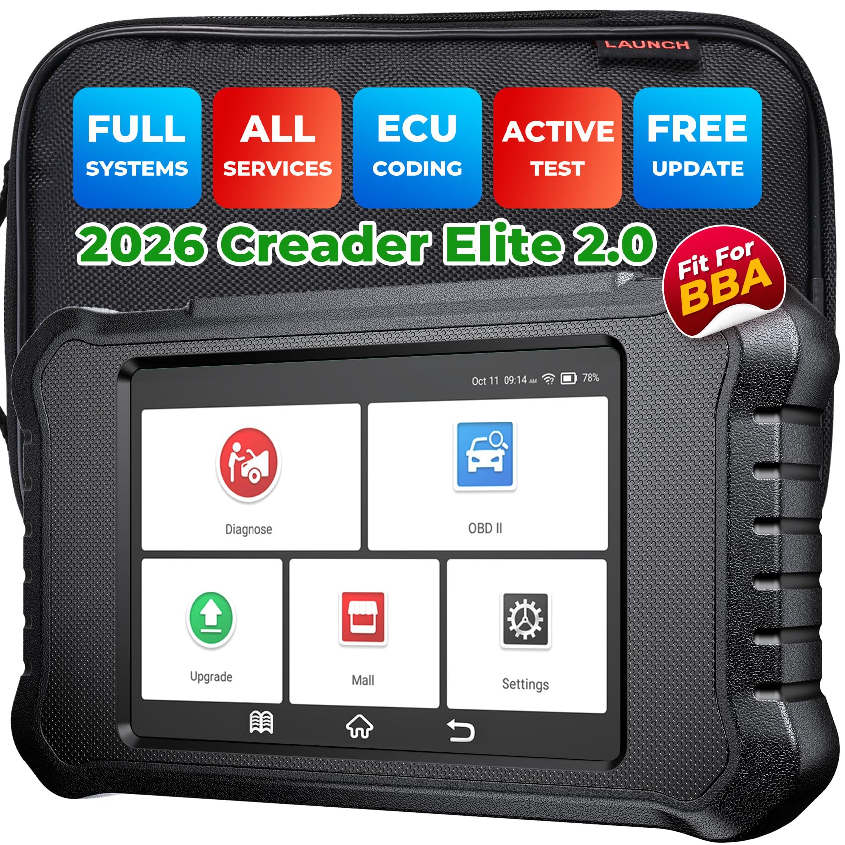 LAUNCH X431 Creader Elite 2.0 BBA OBD2 Car Scanner for BMW/Mercedes-Benz/VW/Audi/Maybach/Mini/RollsRoyce, Full System Bidirectional Scan Tool, ECU Coding, Full Reset Services, Lifetime Free Update