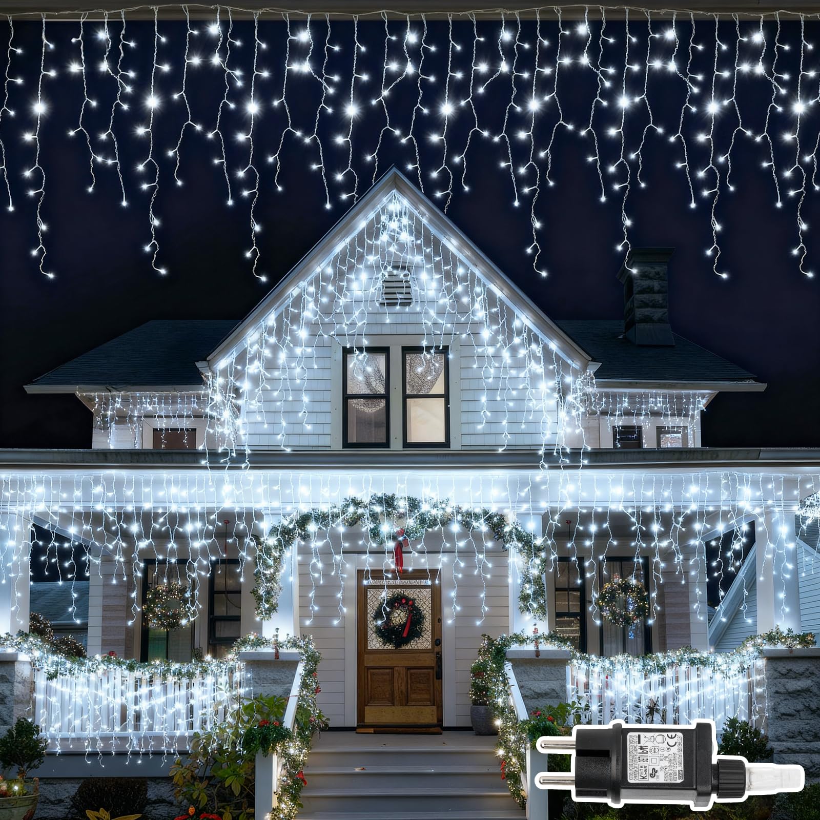 Cortina Luces Navidad Exterior 10M, 408LED Bianco Guirnaldas Luminosas, 8 Modos, Temporizador, Función Memoria, IP44 Impermeable Decoración Navidad Para Balcón,Ventana,Jardín,Fiestas,Interior
