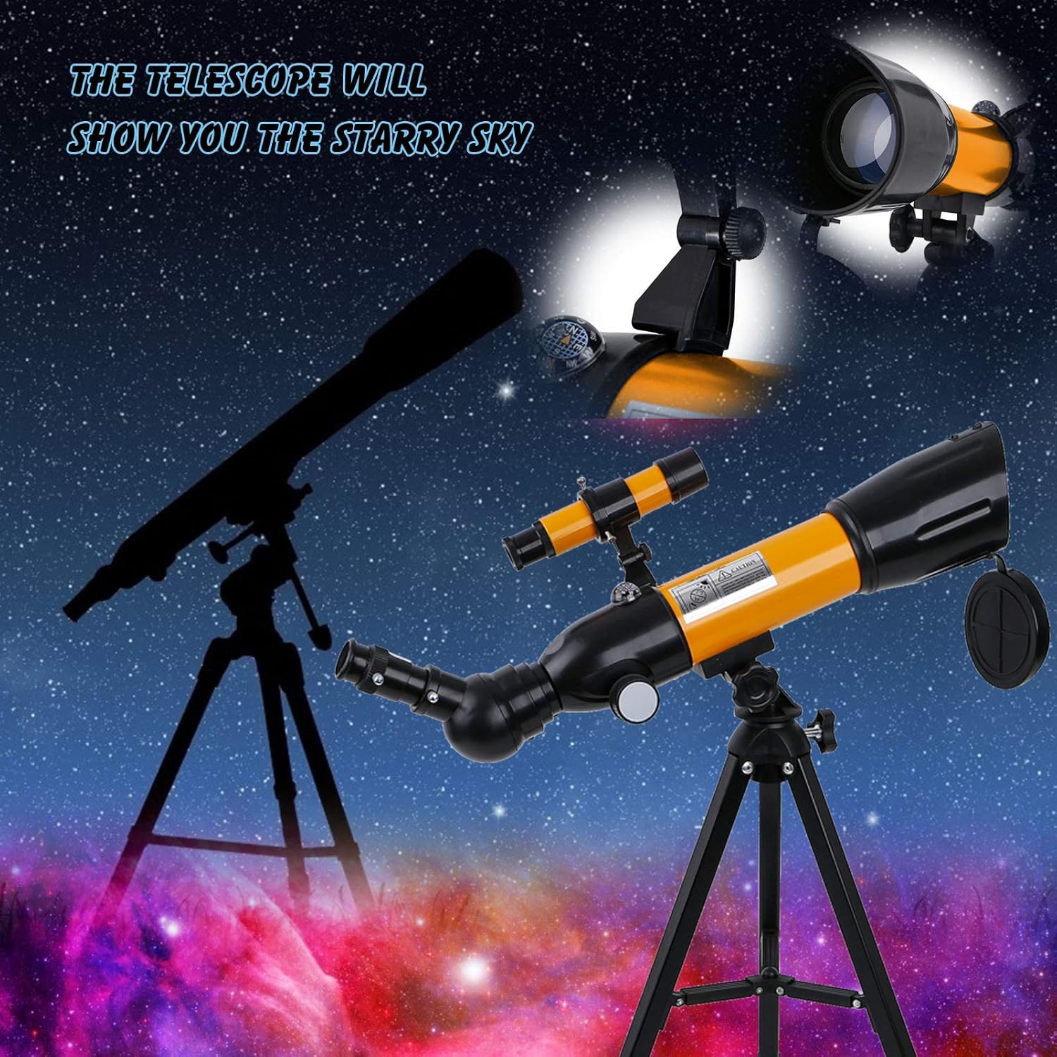 Small Monocular Telescopes for Astronomy Adults Kids Beginners Refraction Telescope with Tripod 50mm Aperture Portable Monocular Scope Floor Standing for Space Observation Stock