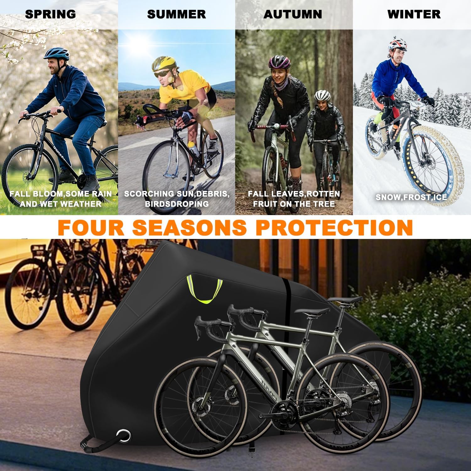 ClawsCover Fahrradabdeckungen für den Außenbereich, wasserdicht, für 2 Fahrräder, strapazierfähiges 600D-Polyester, langlebig, UV-Schutz, wetterfest, für E-Bike, Fahrrad, Elektrofahrrad, Schnallen