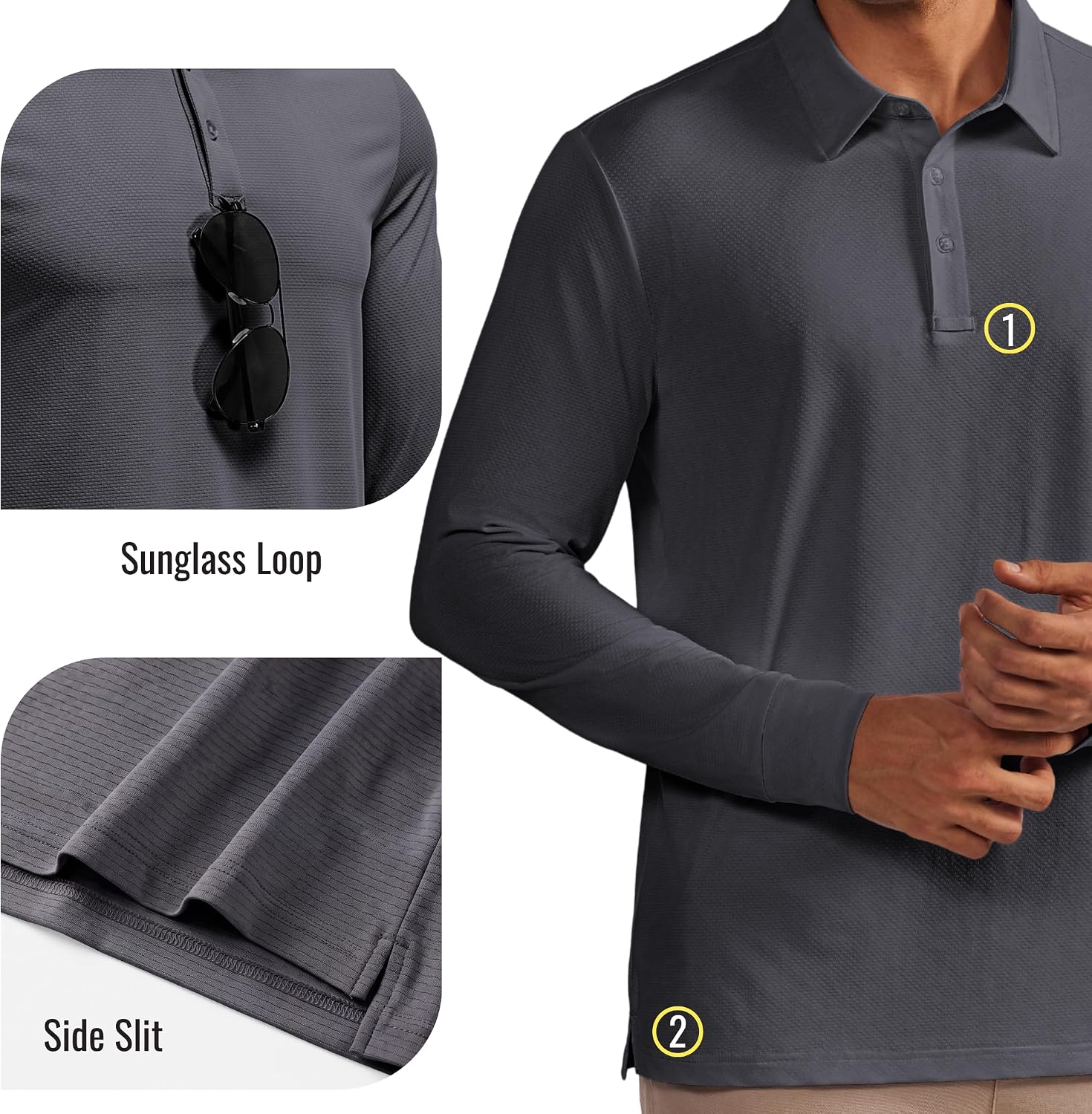 PINSPARK Men's Polo Shirts Long Sleeve Golf Shirts UPF 50+ Collared Shirt