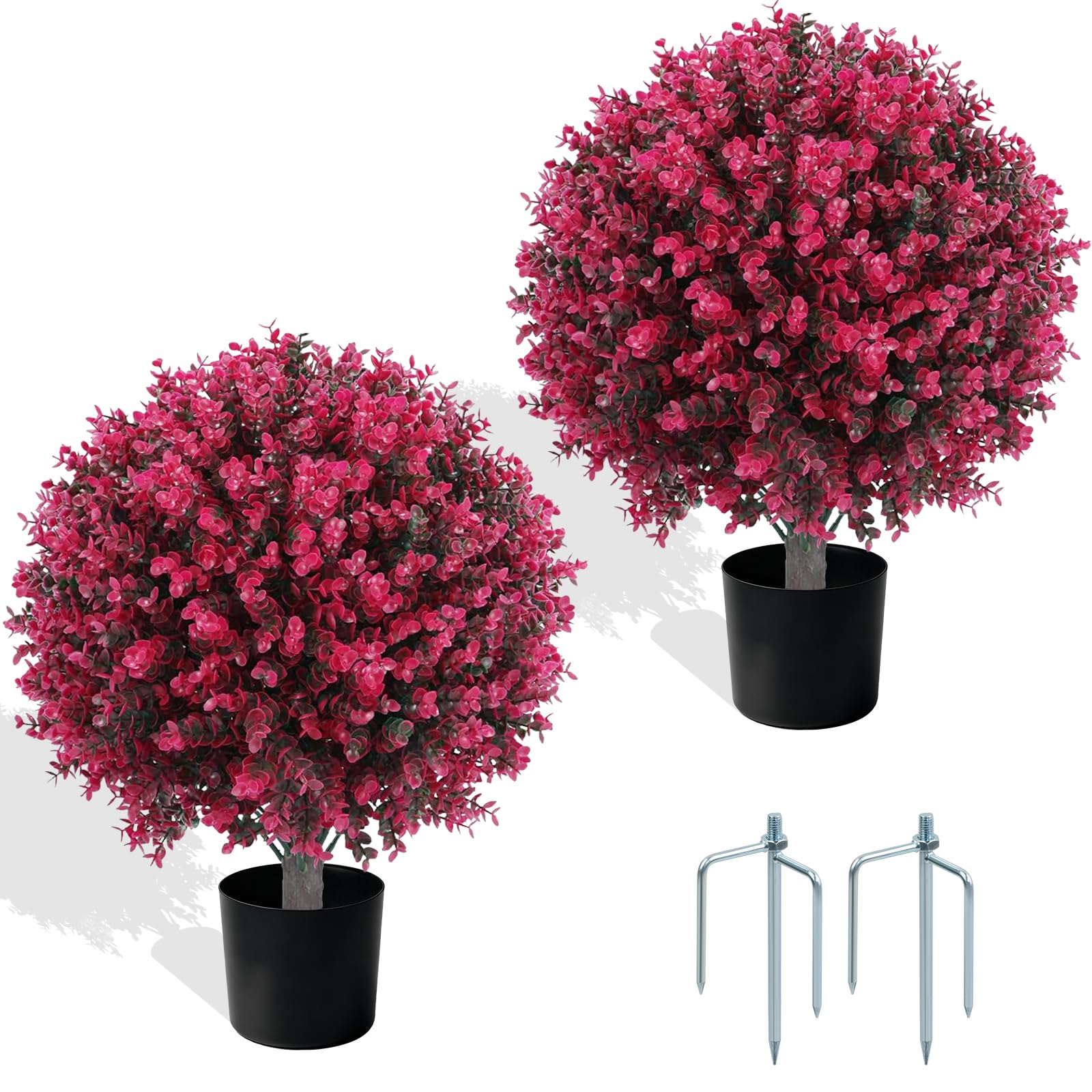 Photo 1 of LOYWREE 2 Pack Artificial Red Eucalyptus Boxwood Topiary Ball Trees