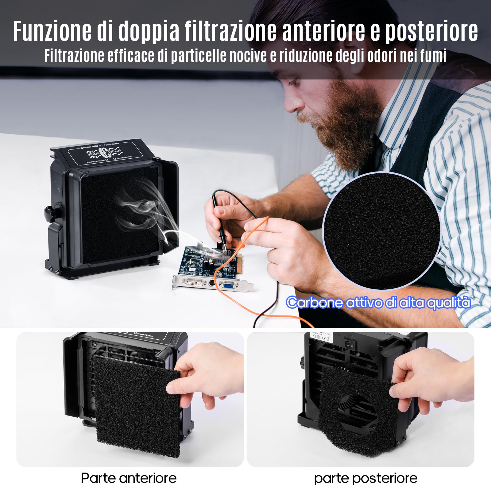 Geevorks Extractor de Humos de Soldadura,Extractor de Humos Para Soldadura,Extracción de Vapor de Soldadura, Ángulo Inclinable con Las Manos,8 Filtros Adicionales