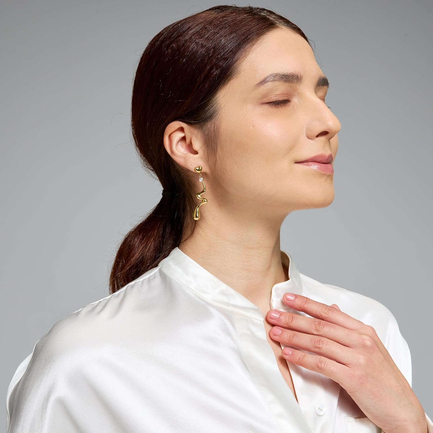 Waterproof 14K Gold Plated Dangle Earrings for Women, Irregular Liquid Metal WaterDrop Design, Stainless Steel Non Tarnish Statement Stud Drop Jewelry Gift For Sensitive Skin