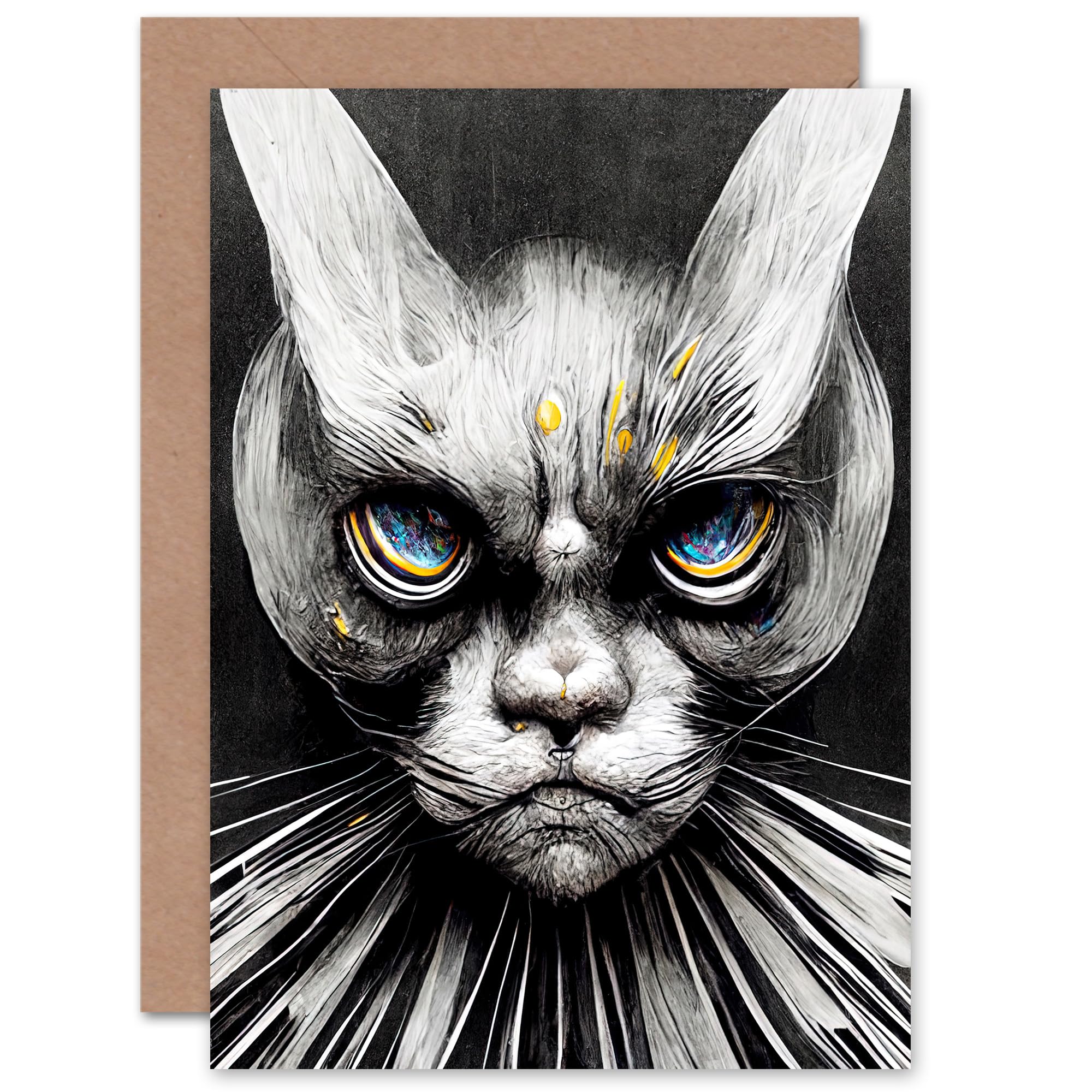 Artery8 Maniac Cat for Him or Her Man Woman Birthday Thank You Congratulations Blank Art Greeting Card