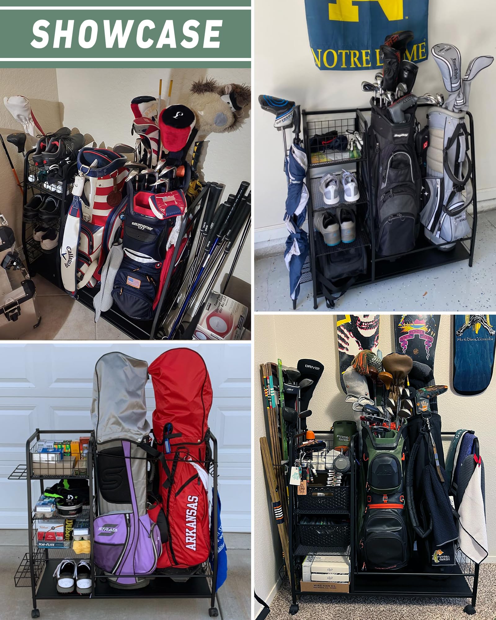 Support de Rangement pour Sac de Golf pour Garage – Double Organiseur de Sac de Golf avec Roues verrouillables – Organiseur de Golf pour Accessoires de Golf pour Homme –