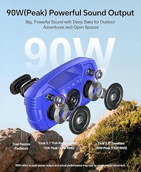 Houl Zallee Outdoor Bluetooth Speaker, IPX7 Waterproof, 90W Peak, 32H, Blue