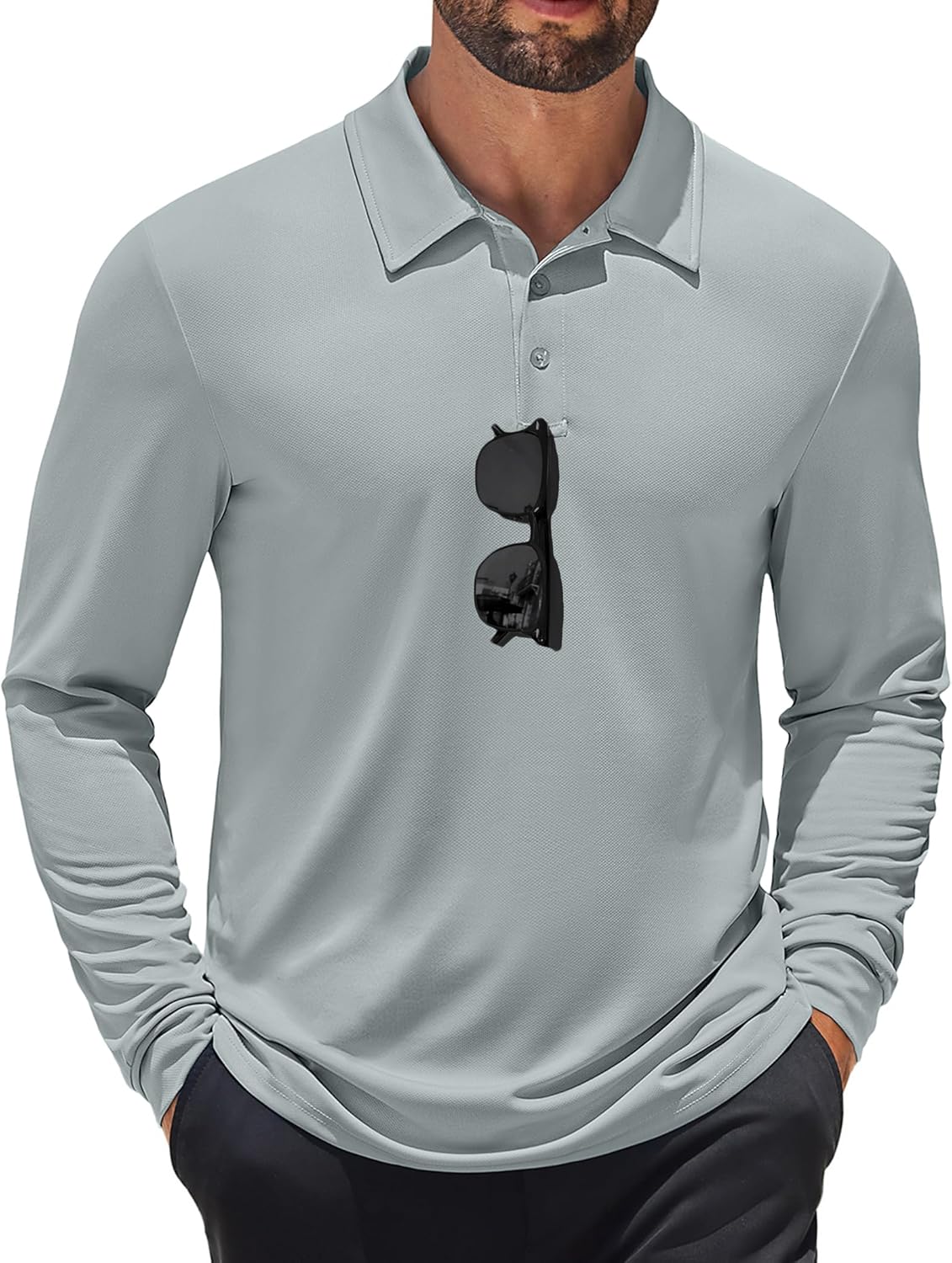 COOFANDY Men's Polo Shirt Long Sleeve Moisture Wicking Sun Protection Quick Dry Golf Shirts Lightweight Collared Golf Shirt
