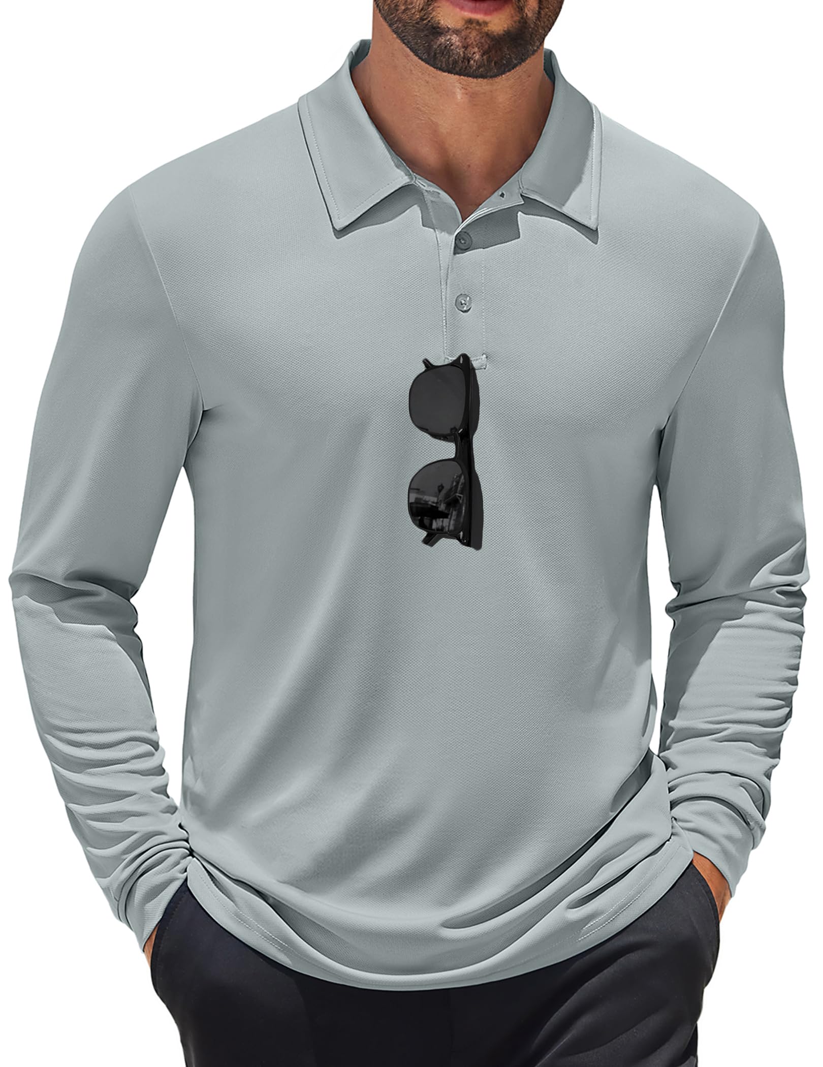 Mens Polo Shirt Long Sleeve Golf Shirt Lightweight UPF 50+ Sun Protection Quick Dry Moisture Wicking Collared Shirt