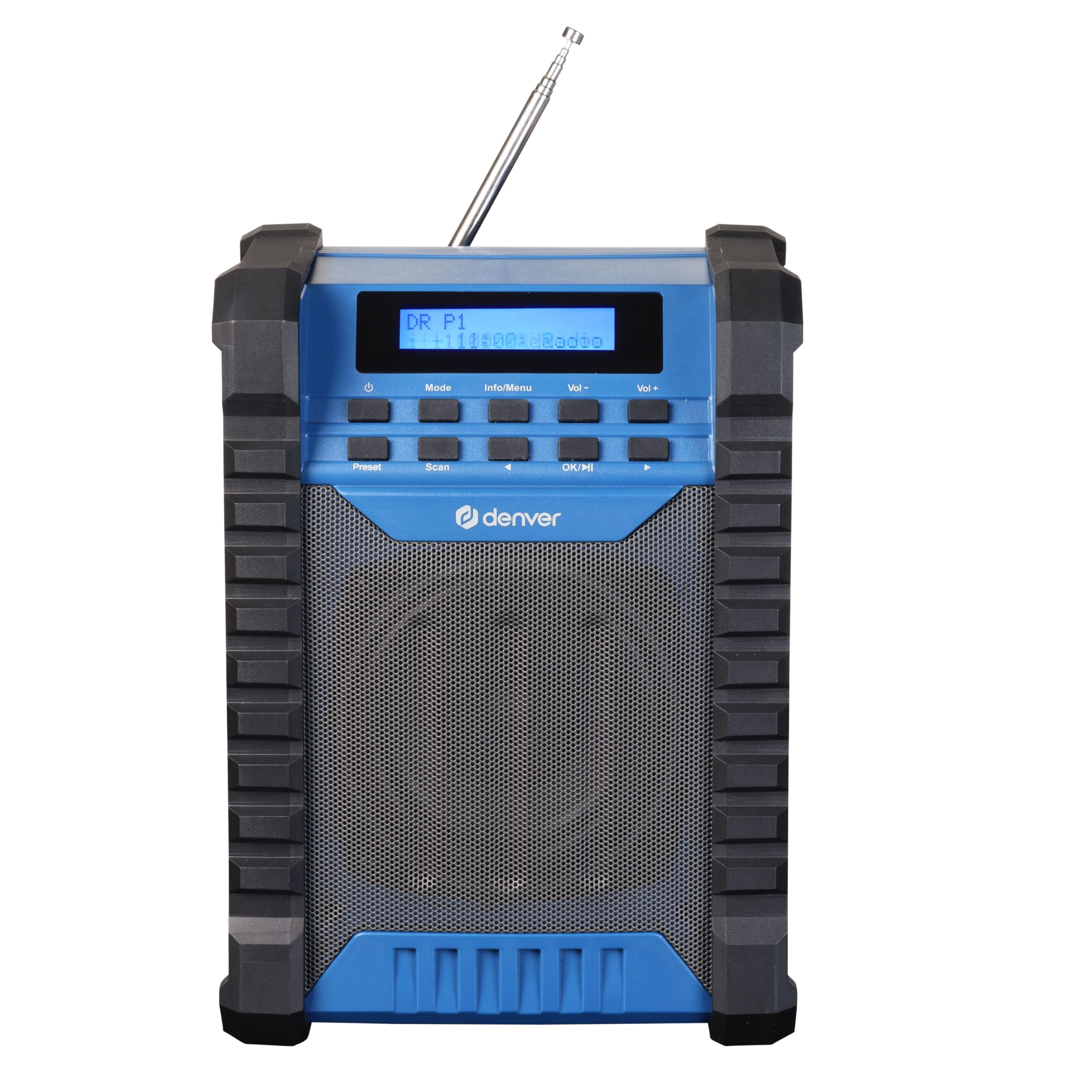 Denver WRD-60 Baustellenradio mit DAB+ / DAB/FM & Bluetooth – Akku Radio mit 2000 mAh - IP54 Staub- & spritzwassergeschützt - Werkstatt Radio mit USB-C & AUX