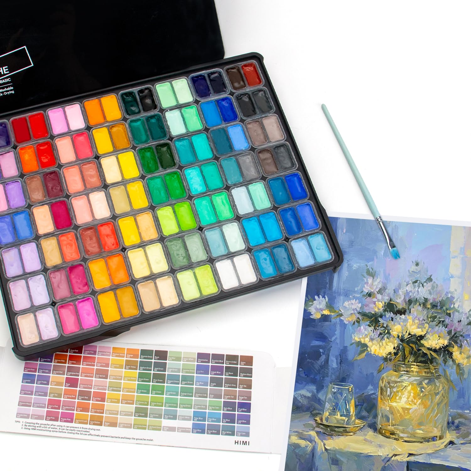 HIMI Gouache Paint Set, 112 Colors x 12g Twin Jelly Cup Design in Carrying Case, Non-Toxic Paint for Canvas and Paper, Perfect for Artists, Student, Opaque Painting (Black) - Image 7