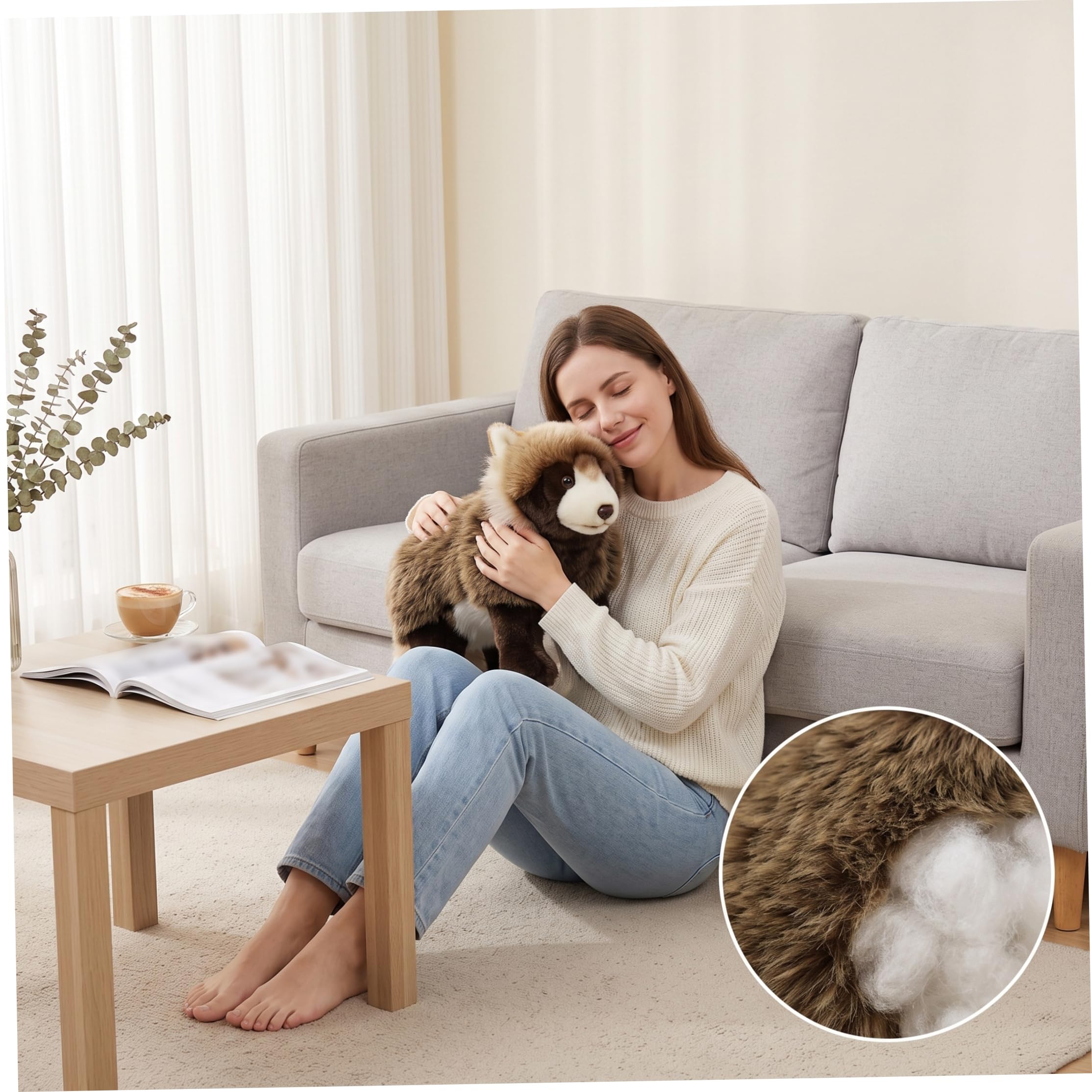 Peluche di procione, simpatici animali di peluche Realistico procione soffice decorazione per camera da letto soggiorno Marrone