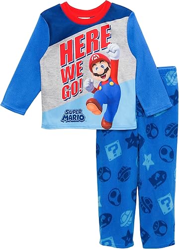 Super Mario Conjunto de Pijama para Niños, Azul - Here We Go, Talla 8, Azul - Aquí vamos
