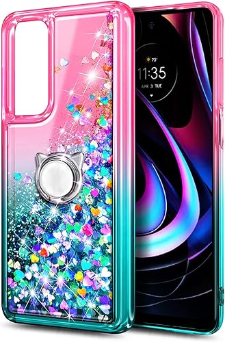 Miniatura 10 de NZND Funda para Motorola Edge 5G UW, Motorola Edge 2021 con protector de lente de cámara de vidrio templadosoporte de anillocordón para correa de