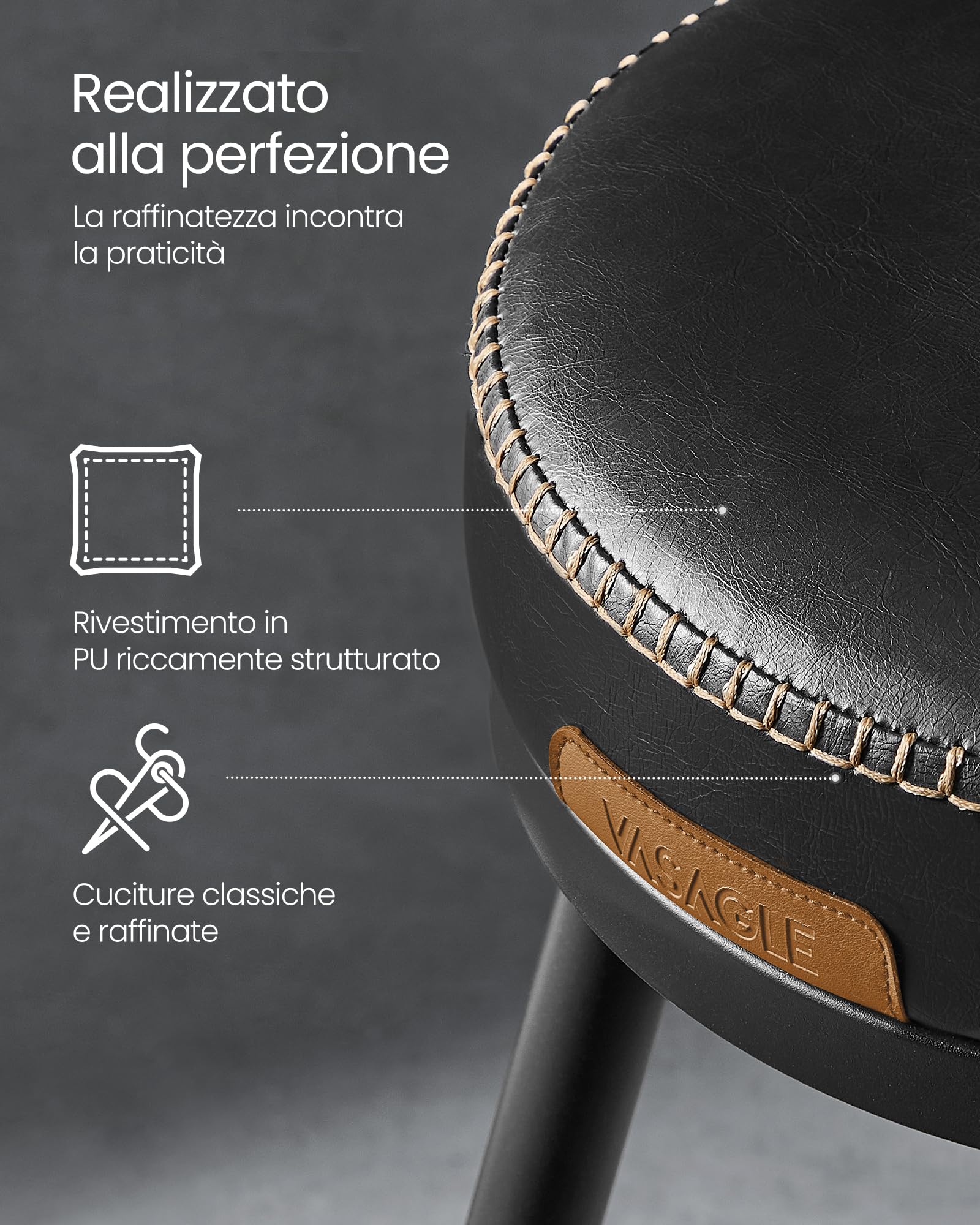 VASAGLE EKHO Collezione - Sgabelli Cucina Girevoli a 360° Set da 2, Sgabelli da Bar con Schienali, Rivestimento con Cucitura, Moderno di Metà Secolo, Altezza 65 cm, Nero Inchiostro LBC089B01