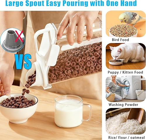 Miniatura 4 de Recipientes de cereales con boquilla de vertido para almacenamiento de alimentos con tapa hermética para harina de arroz, azúcar, perro, gato,