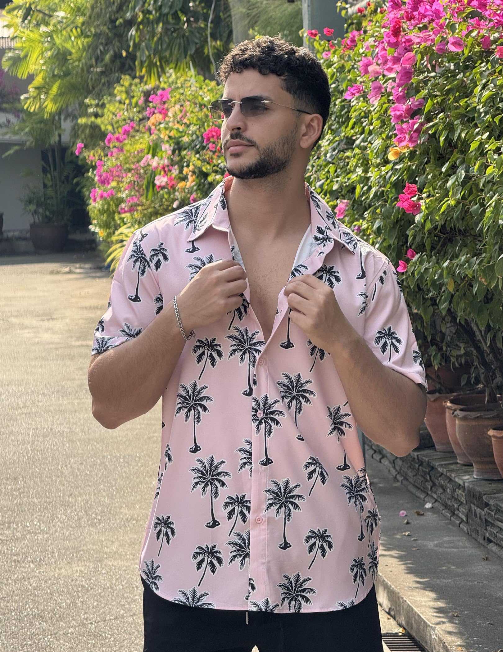 COOFANDY Hawajska koszula męska, letnia koszula z krótkim rękawem, koszula plażowa, na urlop, hawajska koszula w kwiaty, Aloha, koszula męska, na imprezę