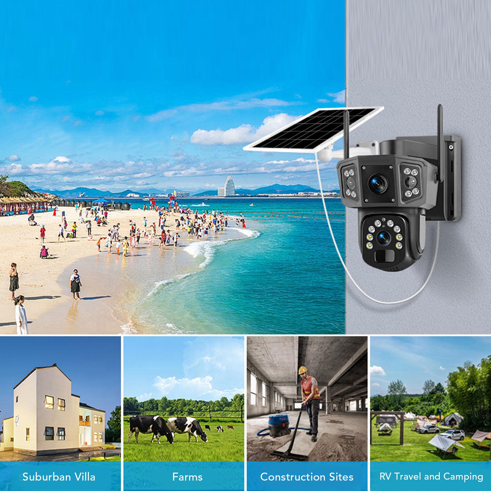 Cuifati Outdoor Solar Security Camera, 8MP Zasilany baterią Podwójny Obiektyw Kamera Bezpieczeństwa Wi -Fi z Wykrywaniem Ruchu PIR, 360 Stopni Widok Domowy Aparat do Zabezpieczenia Domu