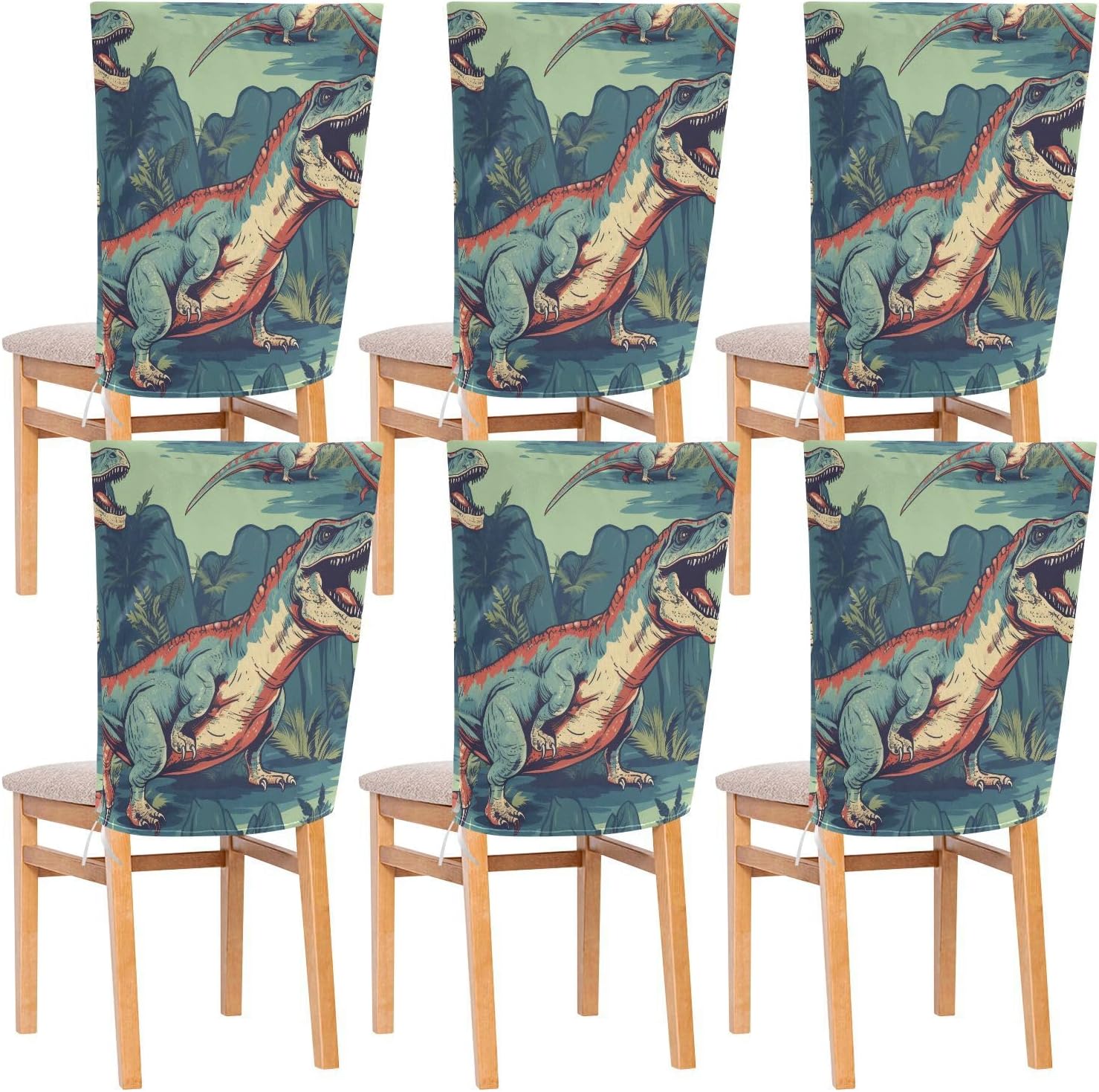 ALAZA Vintage Dinosaur Chair Back Cover Set of 6, Washable Reusable Removable Chair Slipcovers Decorative Chair Cover for Home Kitchen Wedding Party