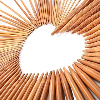 LIHAO 75 szt. bambusowe druty do robienia na drutach, zestaw podwójnych szpiczastych (2 mm do 10 mm)