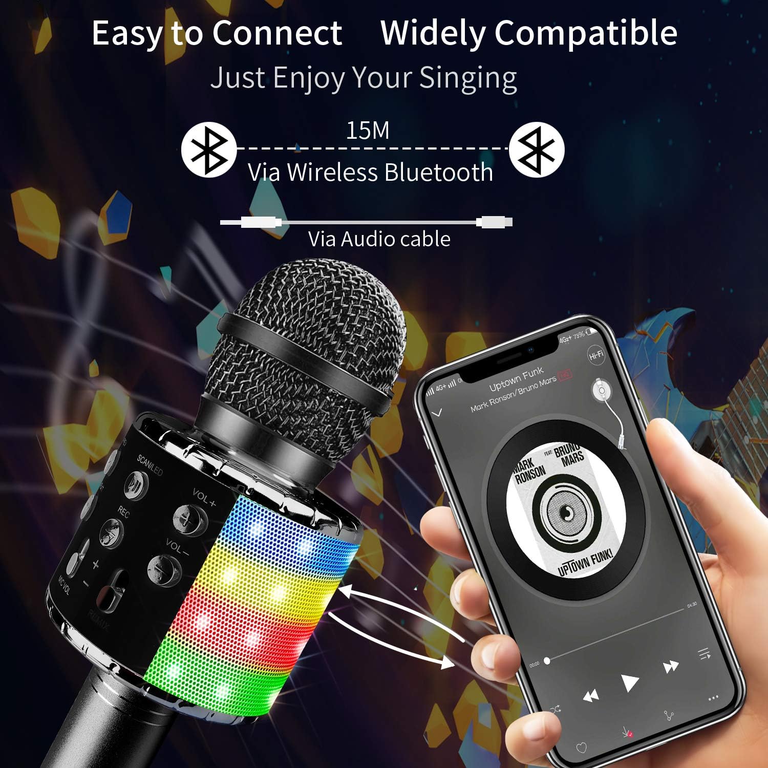 Karaoke Microphone for Kids, Wireless Bluetooth Karaoke Microphone with LED Lights, Portable Handheld Mic Speaker Machine, Great Gifts Toys for Kids Adults Birthday/Party/Christmas/Home KTV