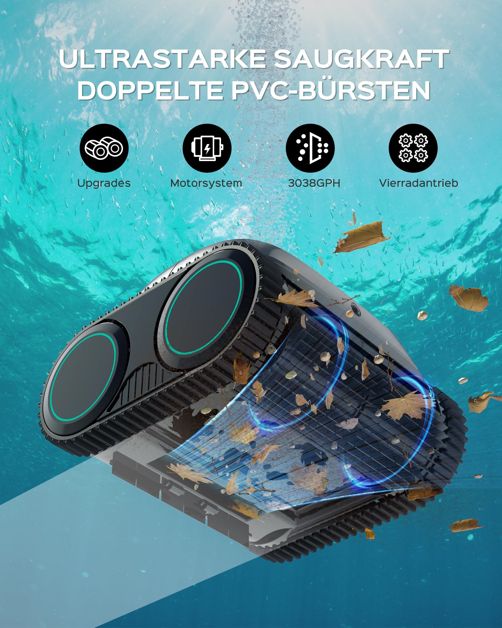 WYBOT C1-Plus Poolroboter für Einbau- & Überbaupools, Poolroboter Akku: 160 Min, Laufzeit. 4-in-1 Poolroboter Akku Wand und Boden Reinigung bis 160m², Smart Navigation & App - Graugrün
