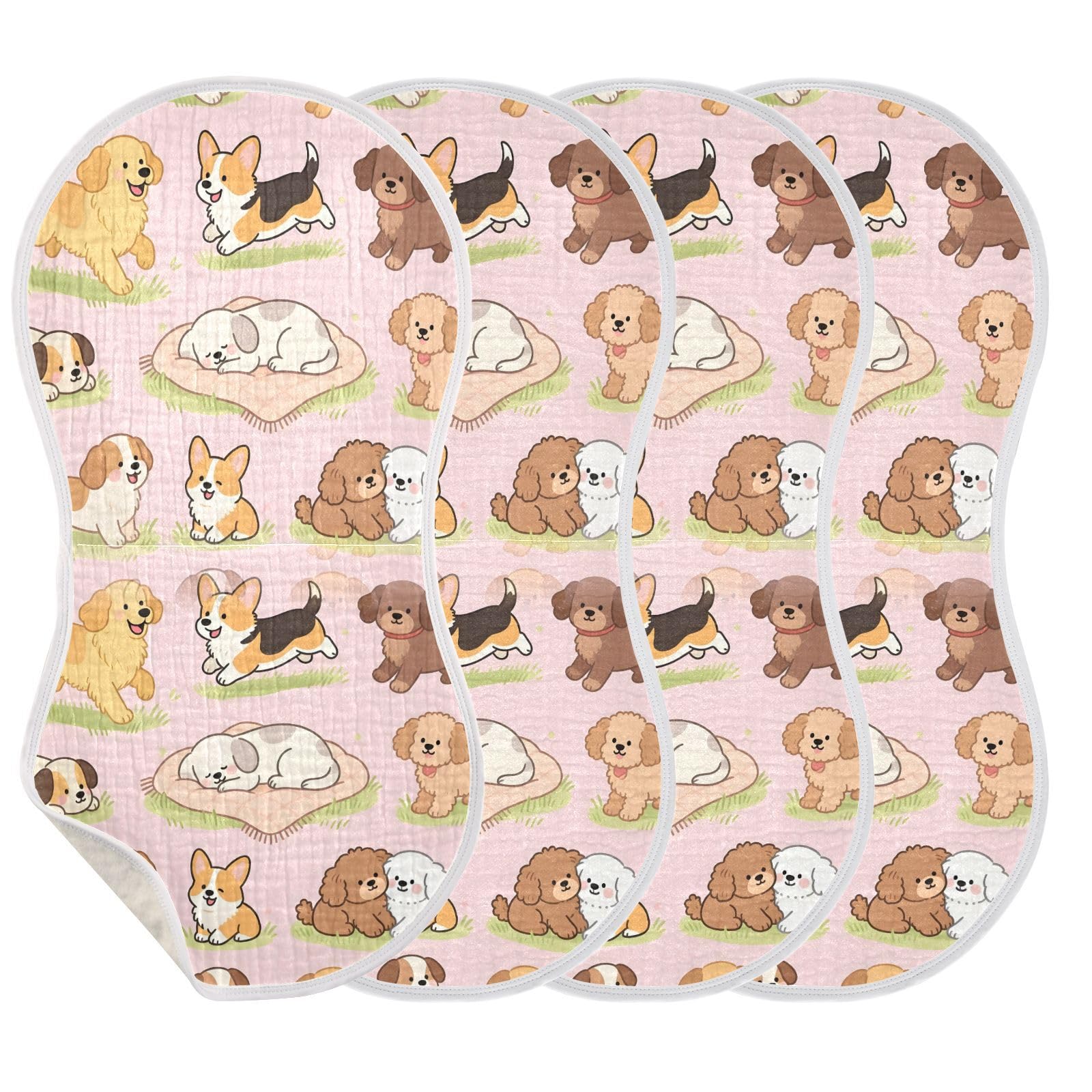 Pastel Pup Patter Muslin Baby Burp Cloths - Super Absorbent and Soft Burping Rags - Cotton Burp Clothes Set for Boys and Girls, 4 Pack