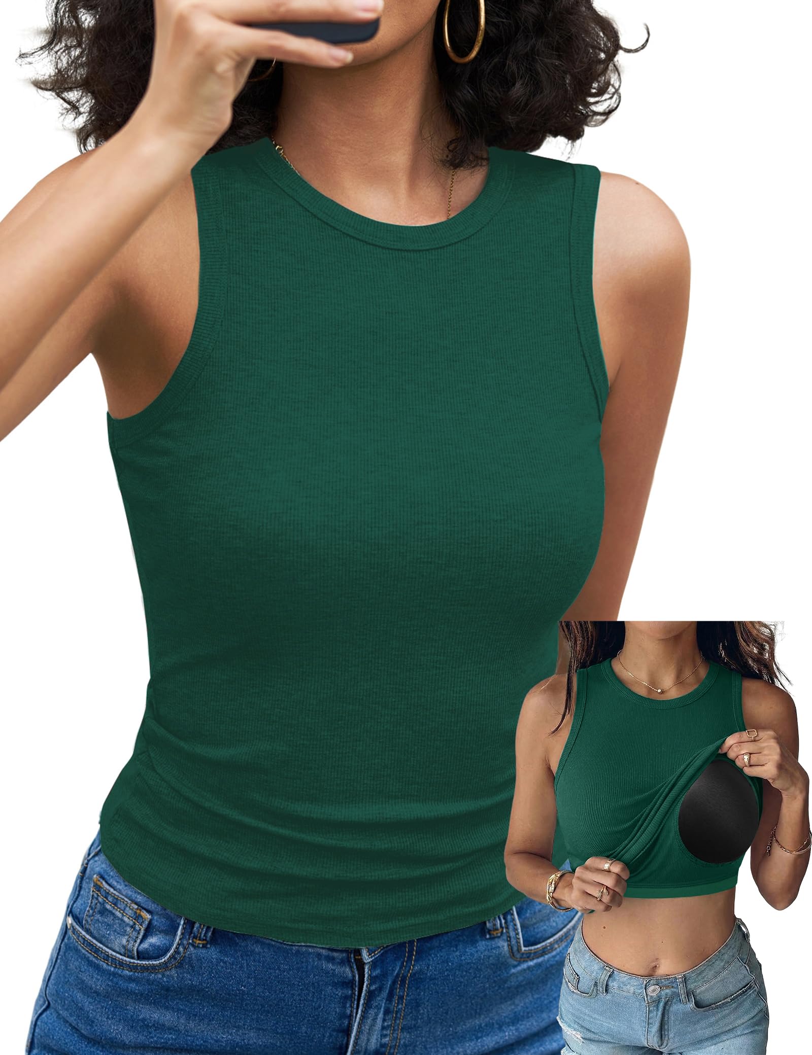 Aottori Tank Top Damen Gerippt Rundhals Slim Fit Sommer | Oberteile Ärmellos, Stretch, Elegant, Basic Shirt, Sexy, Casual, Einfarbig