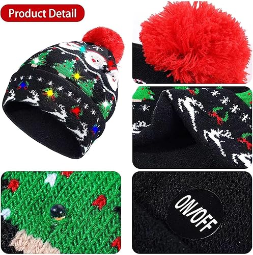 Miniatura 3 de Gorros de Navidad con luz LED, bufanda de punto, gorro de Navidad para adultos y niños, gorro de Navidad cálido para invierno