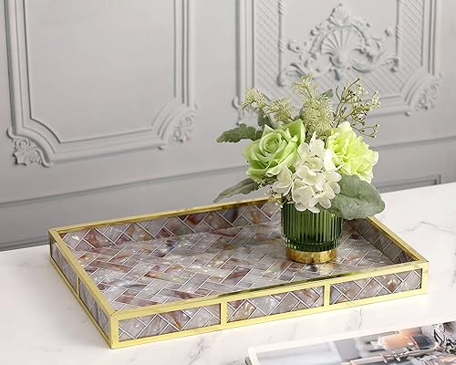 Bandeja de acrílico, bandeja decorativa de 14 pulgadas con parte inferior de espejo, bandejas de perfume contemporáneas para tocador, bandeja dorada