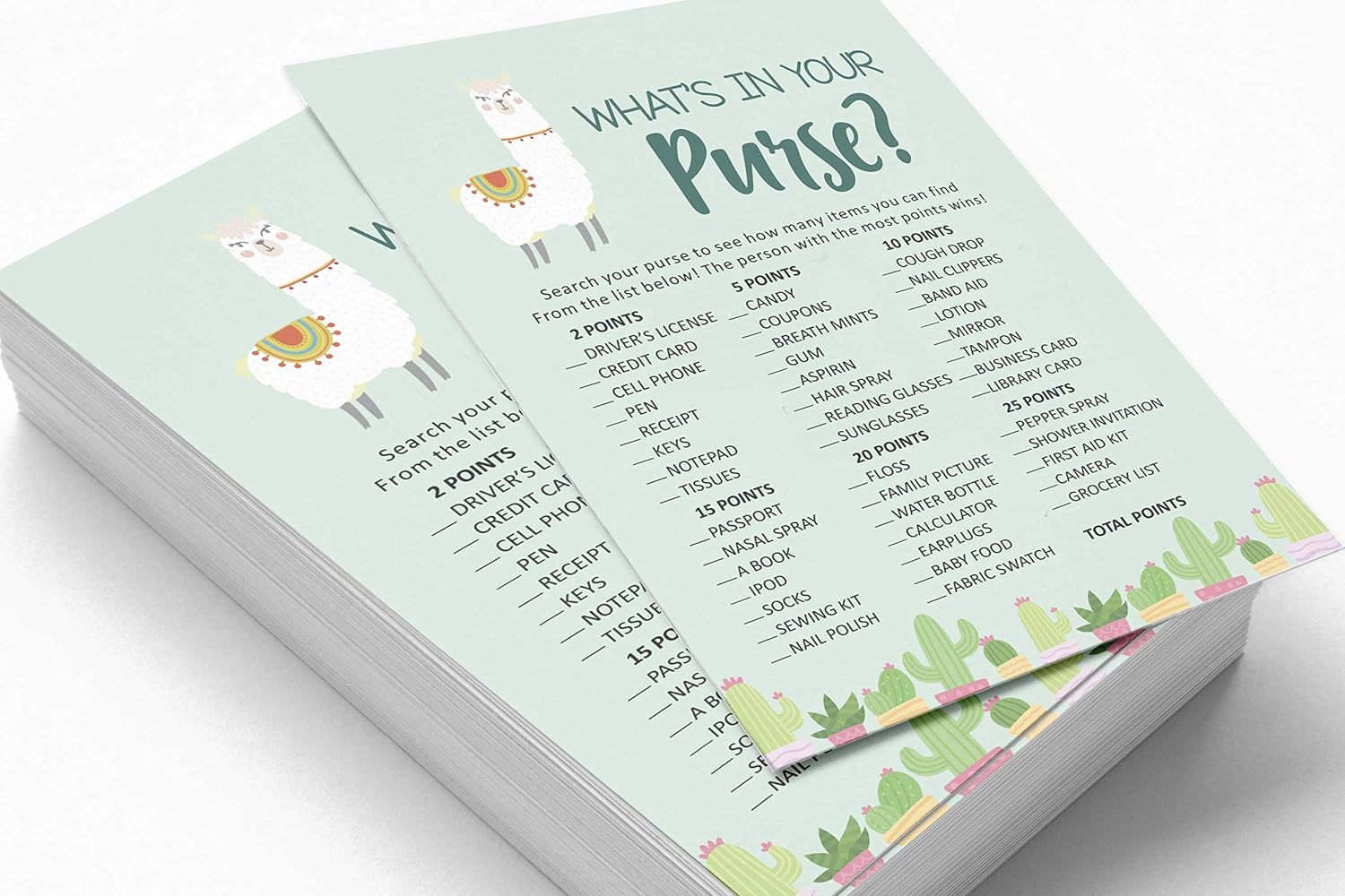 Inkdotpot 50 Sheets What's In Your Purse Baby Shower Game Cards Llama Gender Neutral Activity Cards Party Idea Baby Shower Party Supply - Image 5