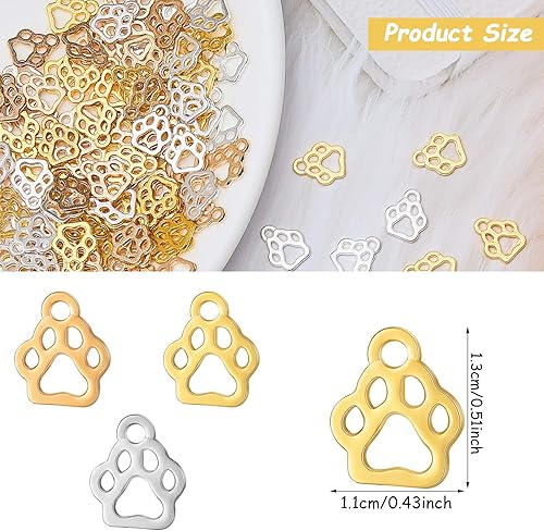 Miniatura 2 de Hicarer 150 piezas de dijes de pata de perro y gato de aleación con estampado de patas, cuentas de huella de animal, accesorios de joyería para