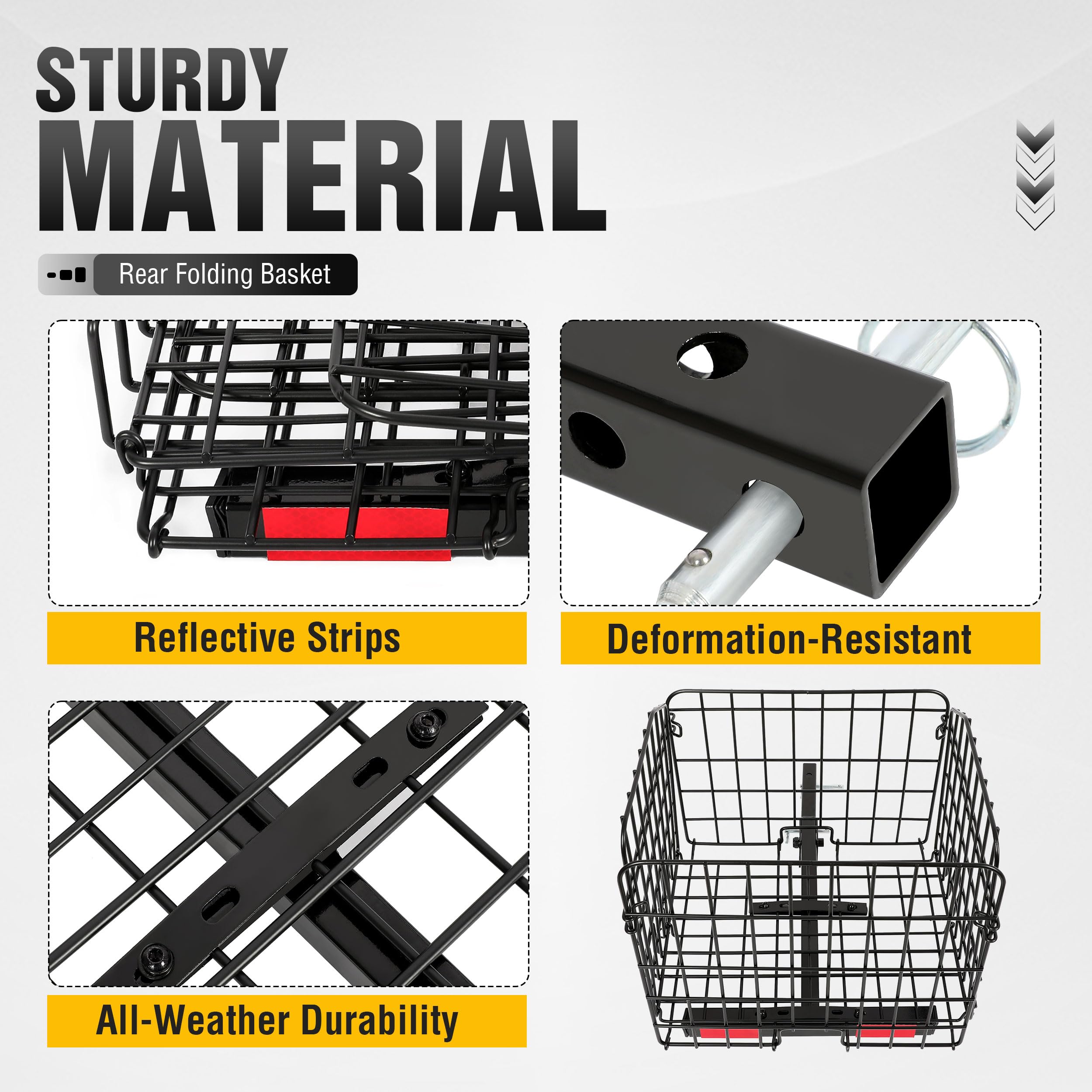 ECOTRIC Cesta plegable trasera compatible con la mayoría de scooters Pride Mobility impermeable, hecha de acero y funciona con receptor de 1 pulgada, cesta de carga, color negro