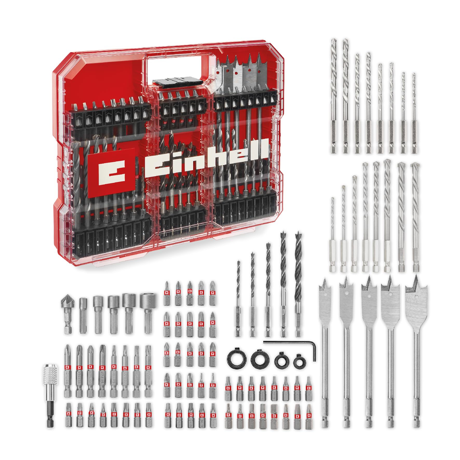Original Einhell XL-CASE 95-tlg. Bit- und Bohrer-Set (Bits, diverse Bohrer, Schnellwechselbithalter, Steckschlüssel, Senker, Bohrstopper, Stiftschlüssel inkl. Aufbewahrungsbox)