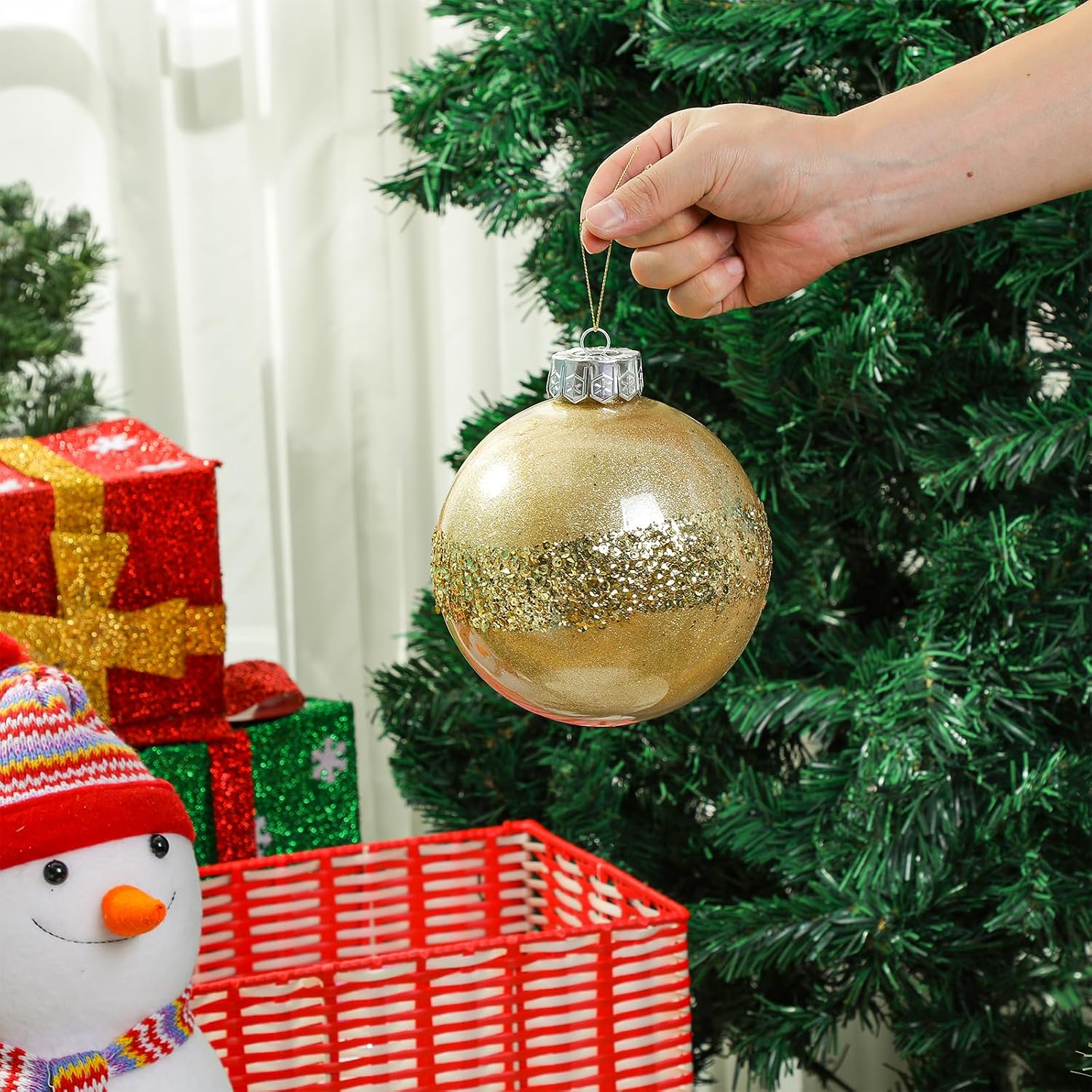 Shappy 4 Pcs 6 Inch Large Christmas Tree Balls Ornaments Plastic Decorative Hanging Ornaments Decoration for Xmas Tree Garland Wedding Party Holiday(Gold)